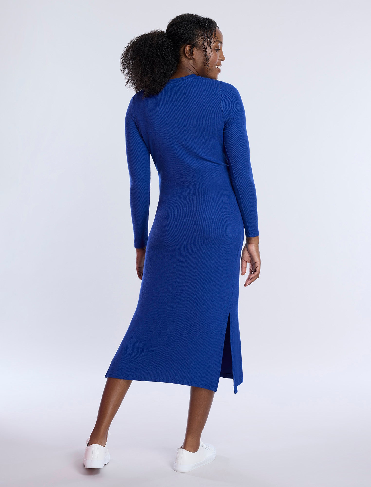 Long Sleeve Rib Knit Column Dress