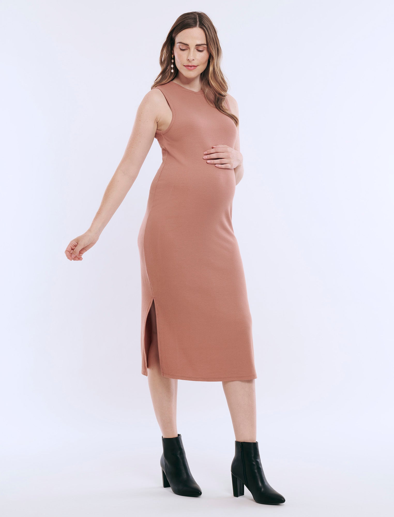 Sleeveless Rib Knit Midi Dress