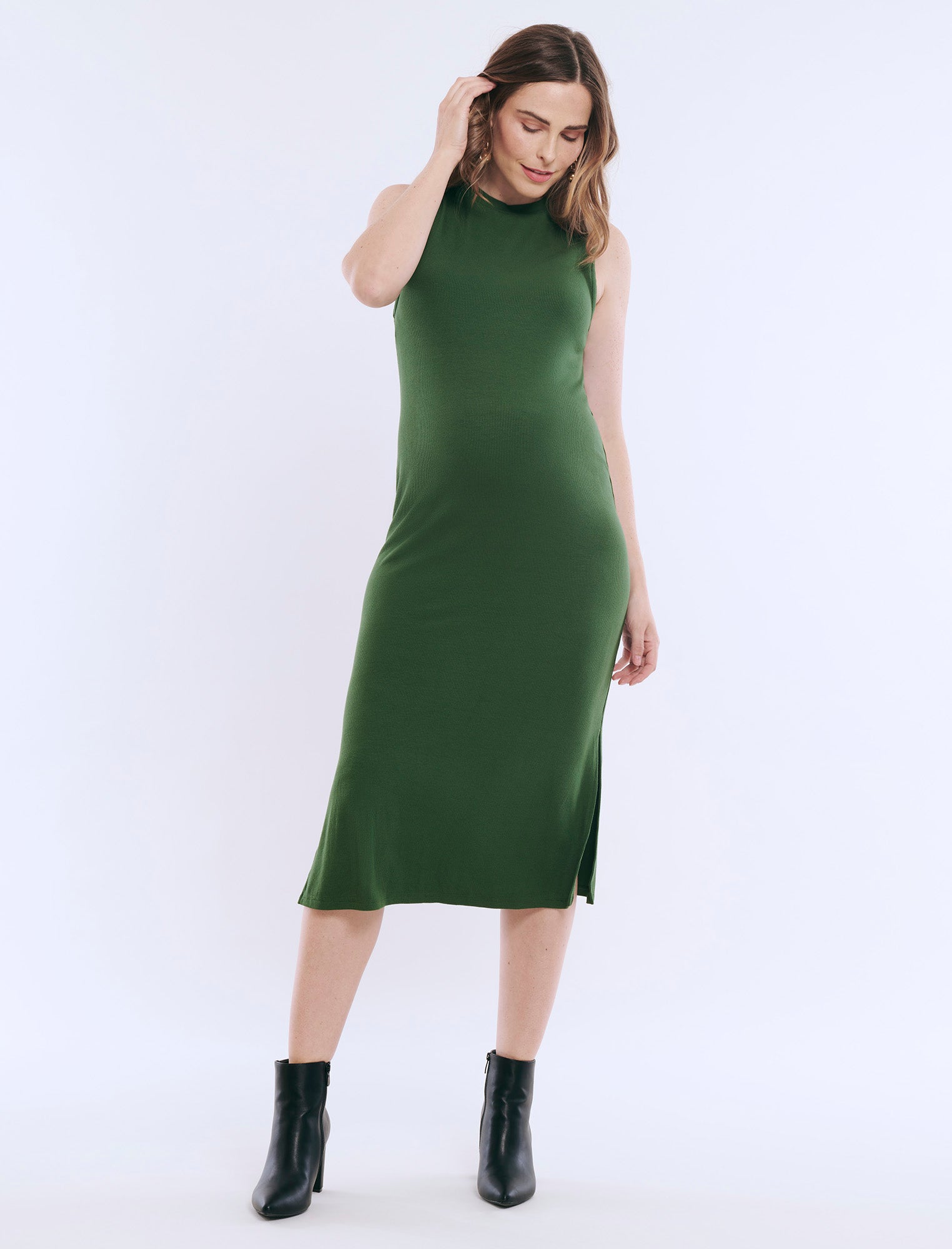 Sleeveless Rib Knit Midi Dress