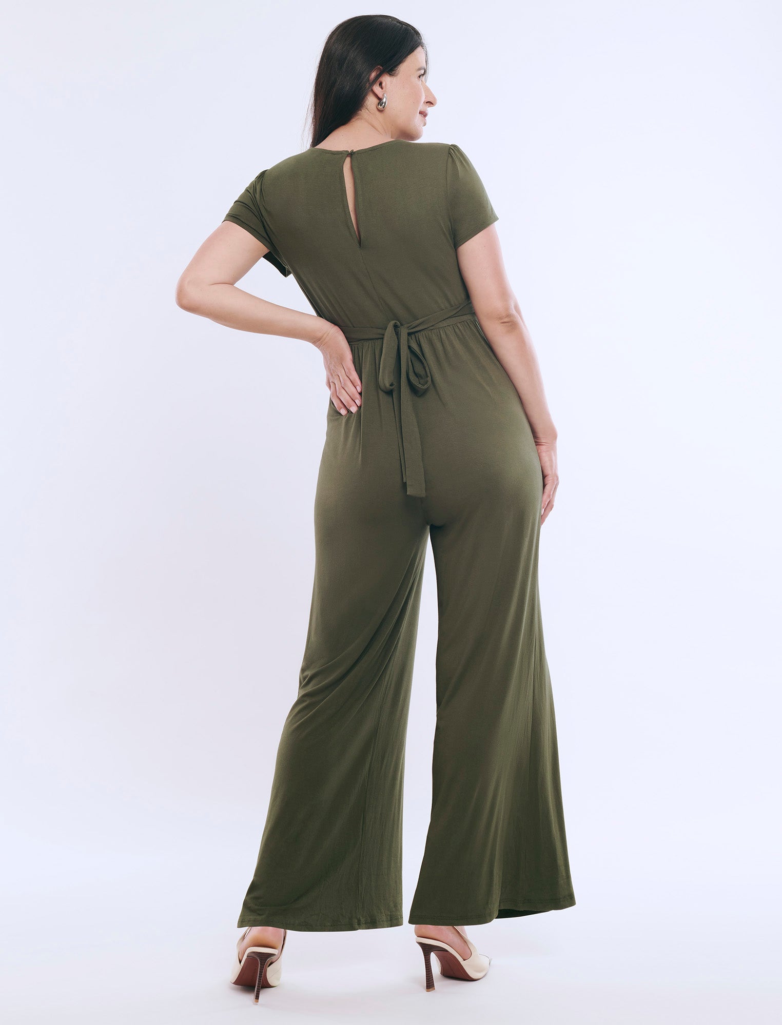 Short Sleeve V-Neck Jumpsuit