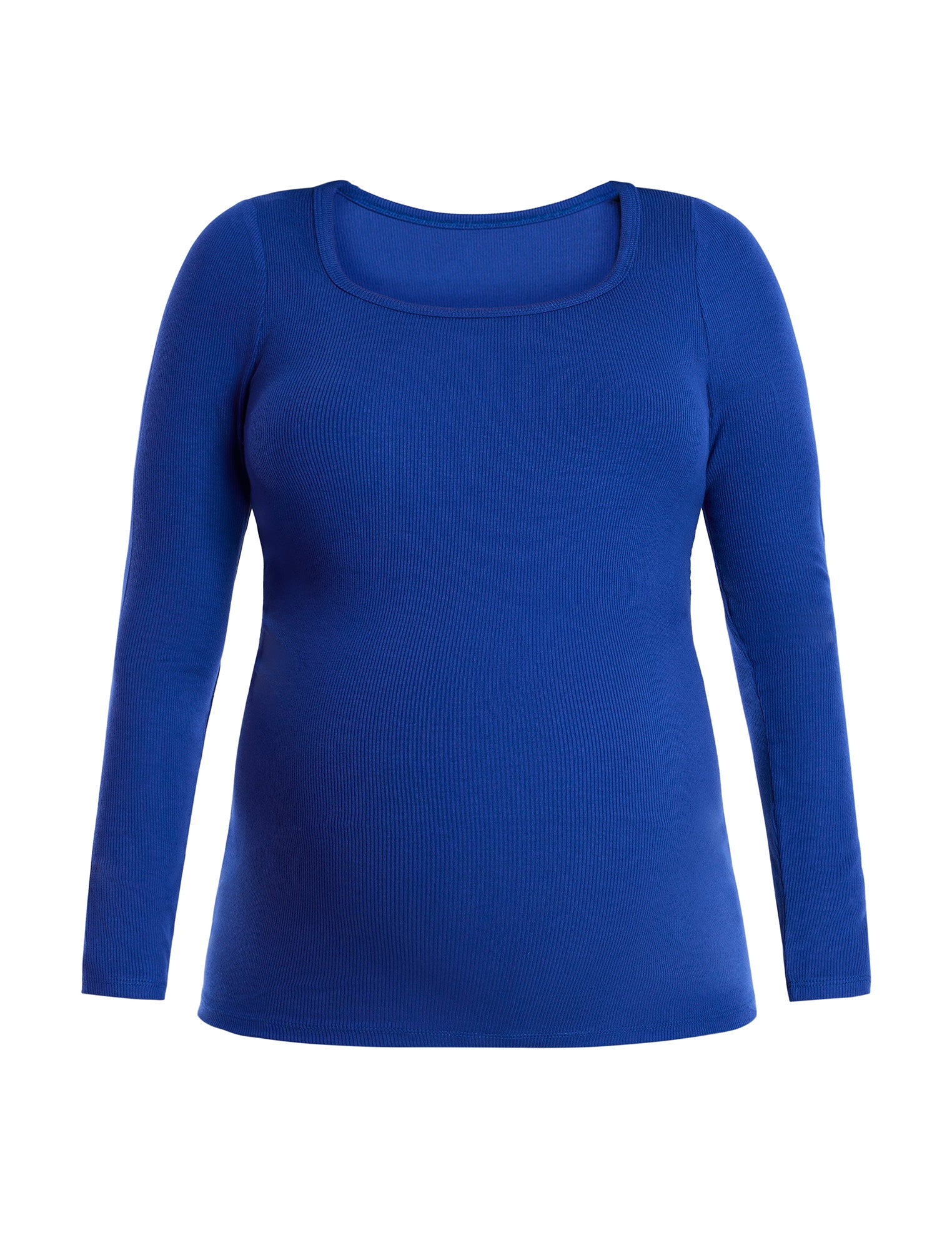 Long Sleeve Rib Knit Square Neck Tee