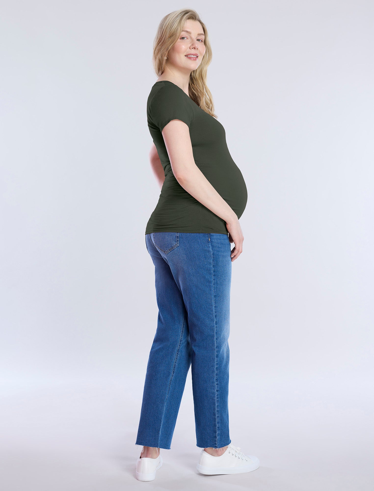 Side Ruched Short Sleeve V-Neck  Maternity Tee