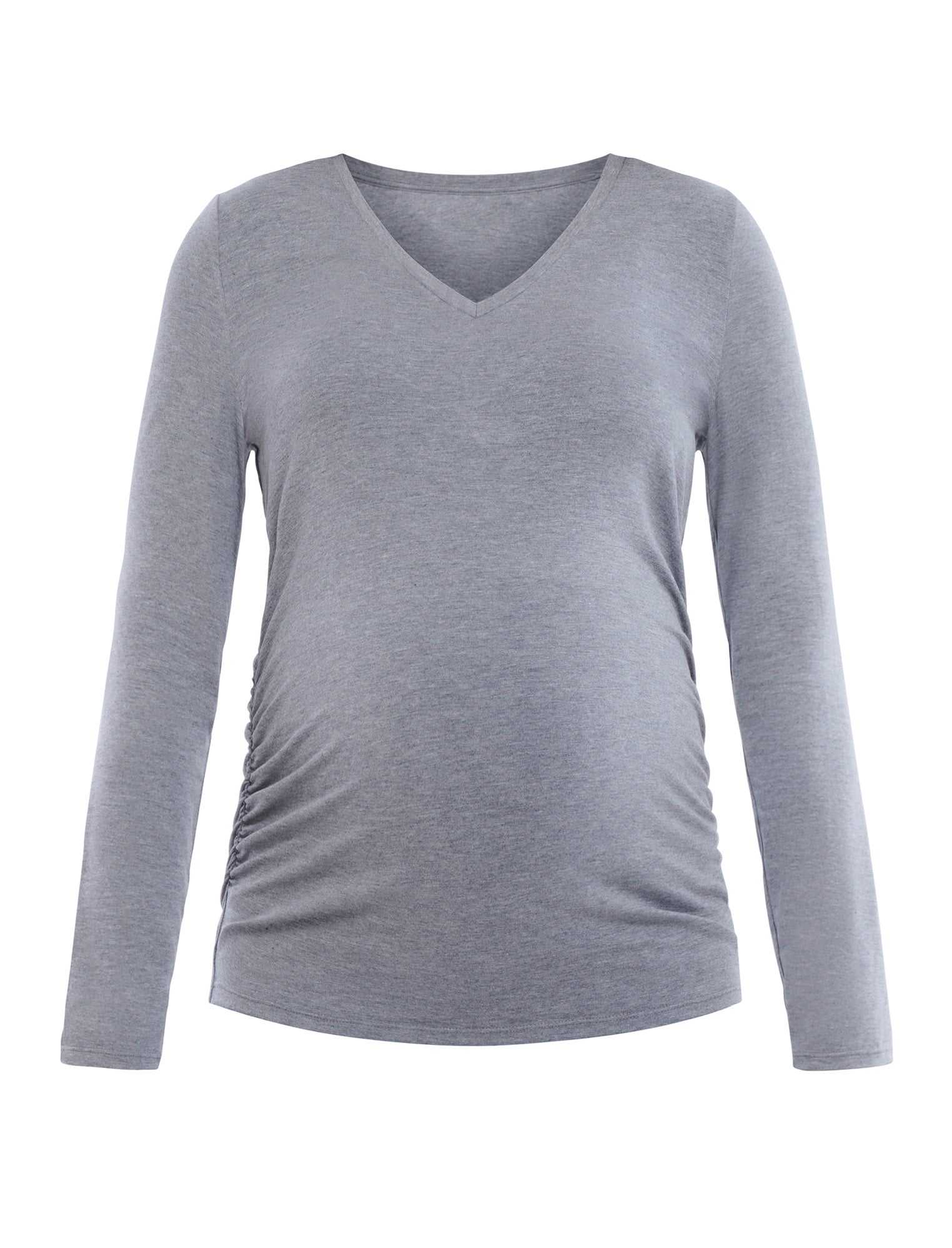 Side Ruched Long Sleeve V-Neck Maternity Tee