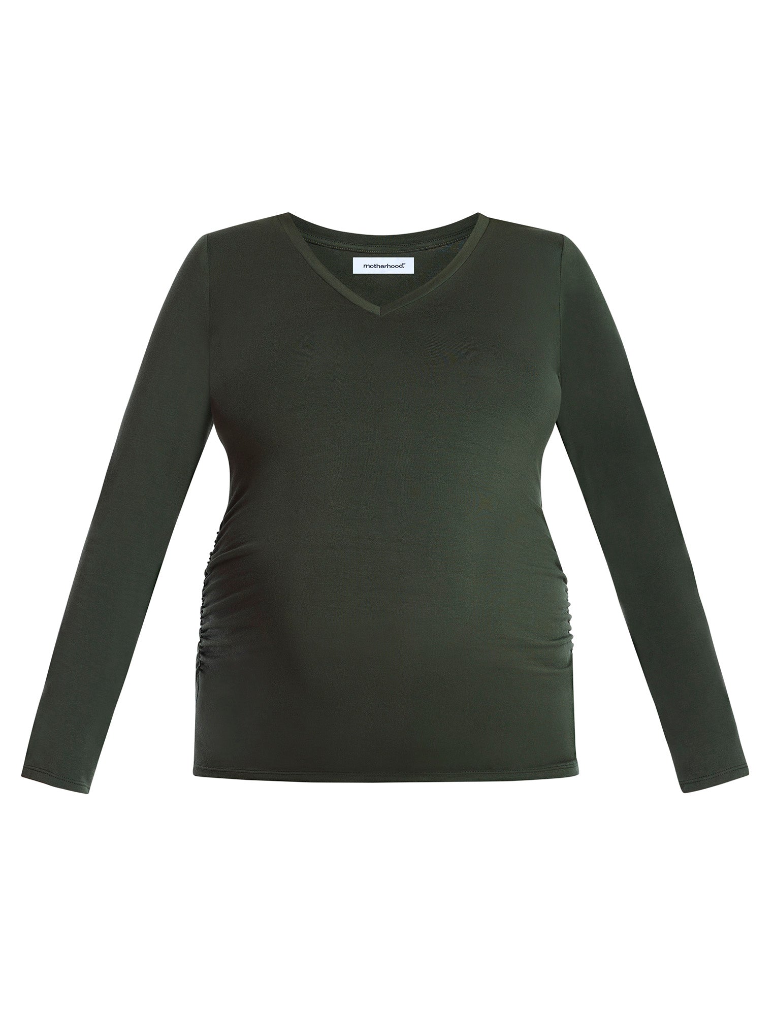 Side Ruched Long Sleeve V-Neck Maternity Tee