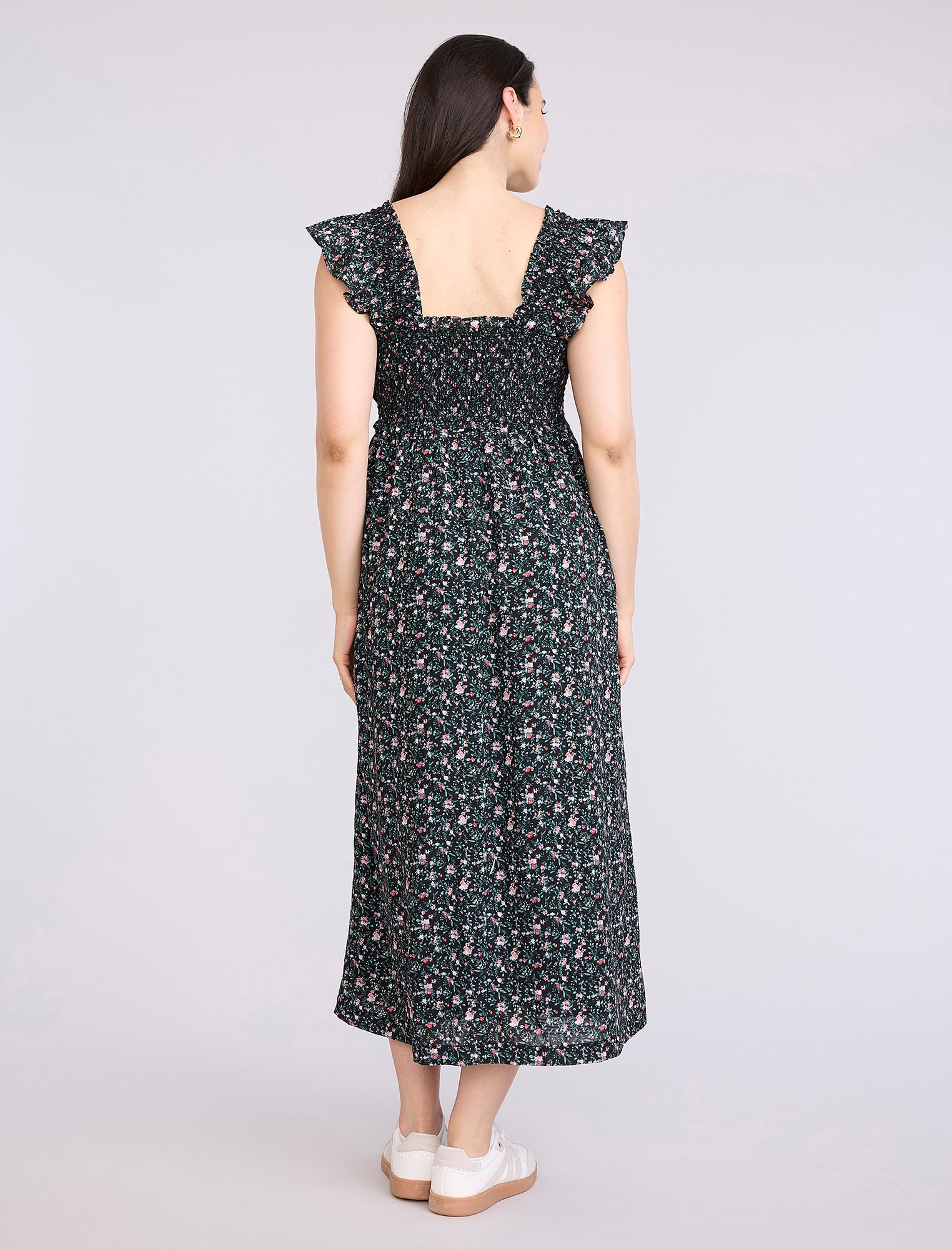 Sleeveless Ruffle Shoulder Smocked Maxi Dress