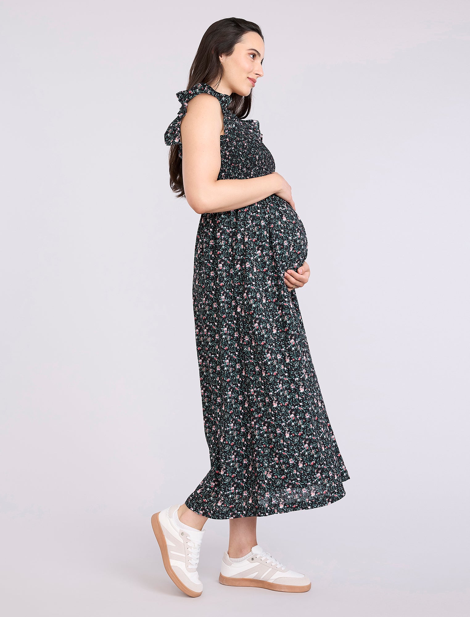 Sleeveless Ruffle Shoulder Smocked Maxi Dress