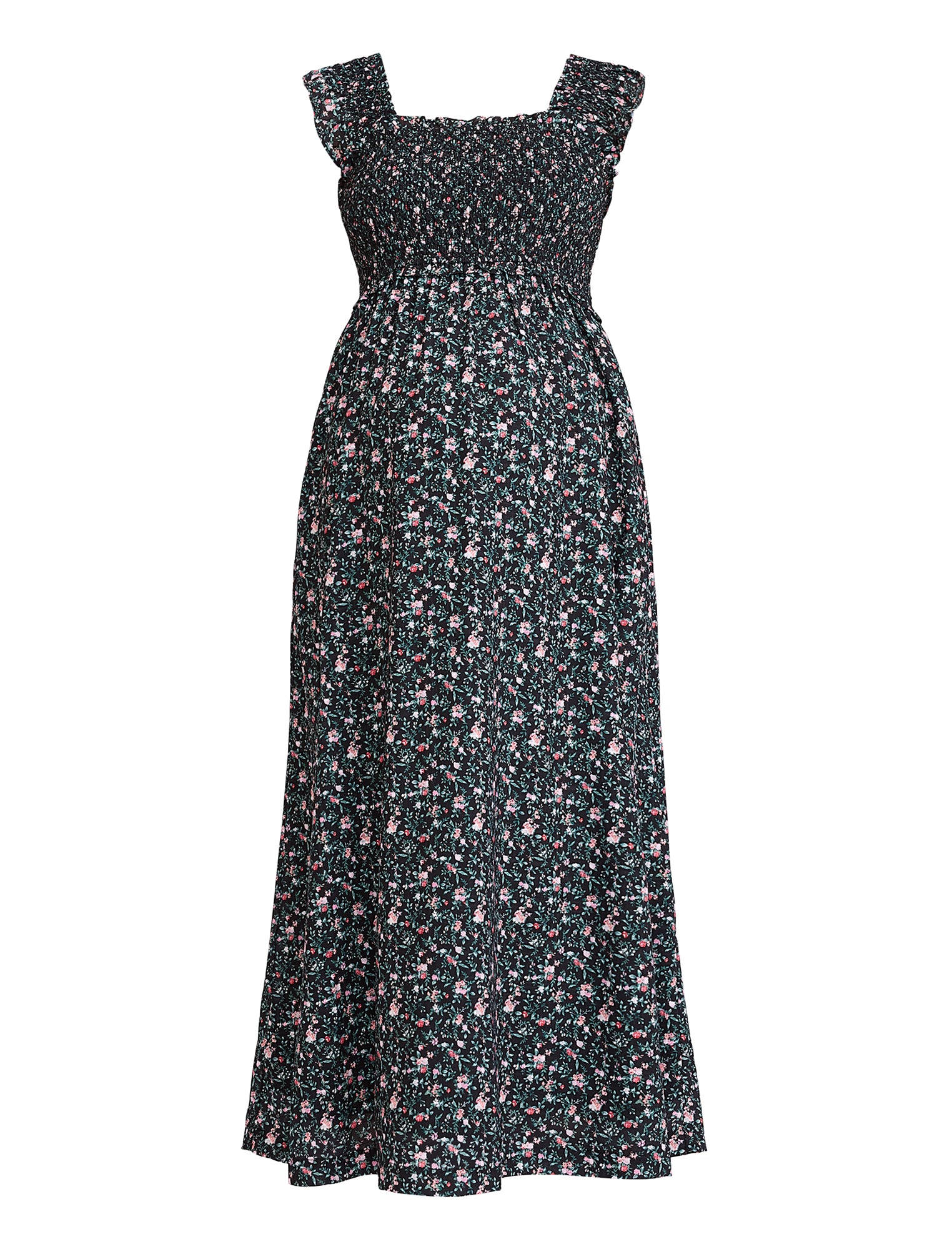 Sleeveless Ruffle Shoulder Smocked Maxi Dress