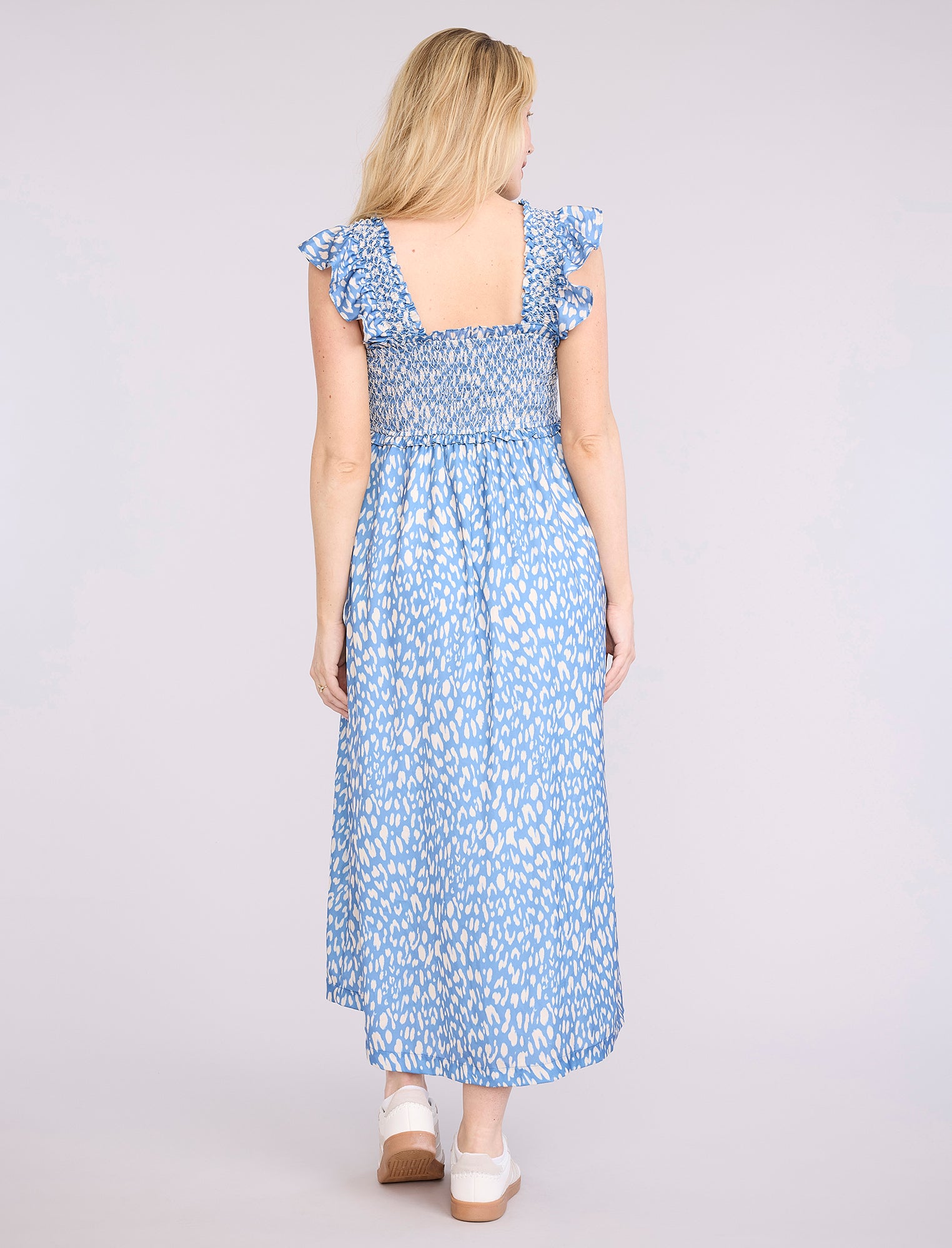 Sleeveless Ruffle Shoulder Smocked Maxi Dress