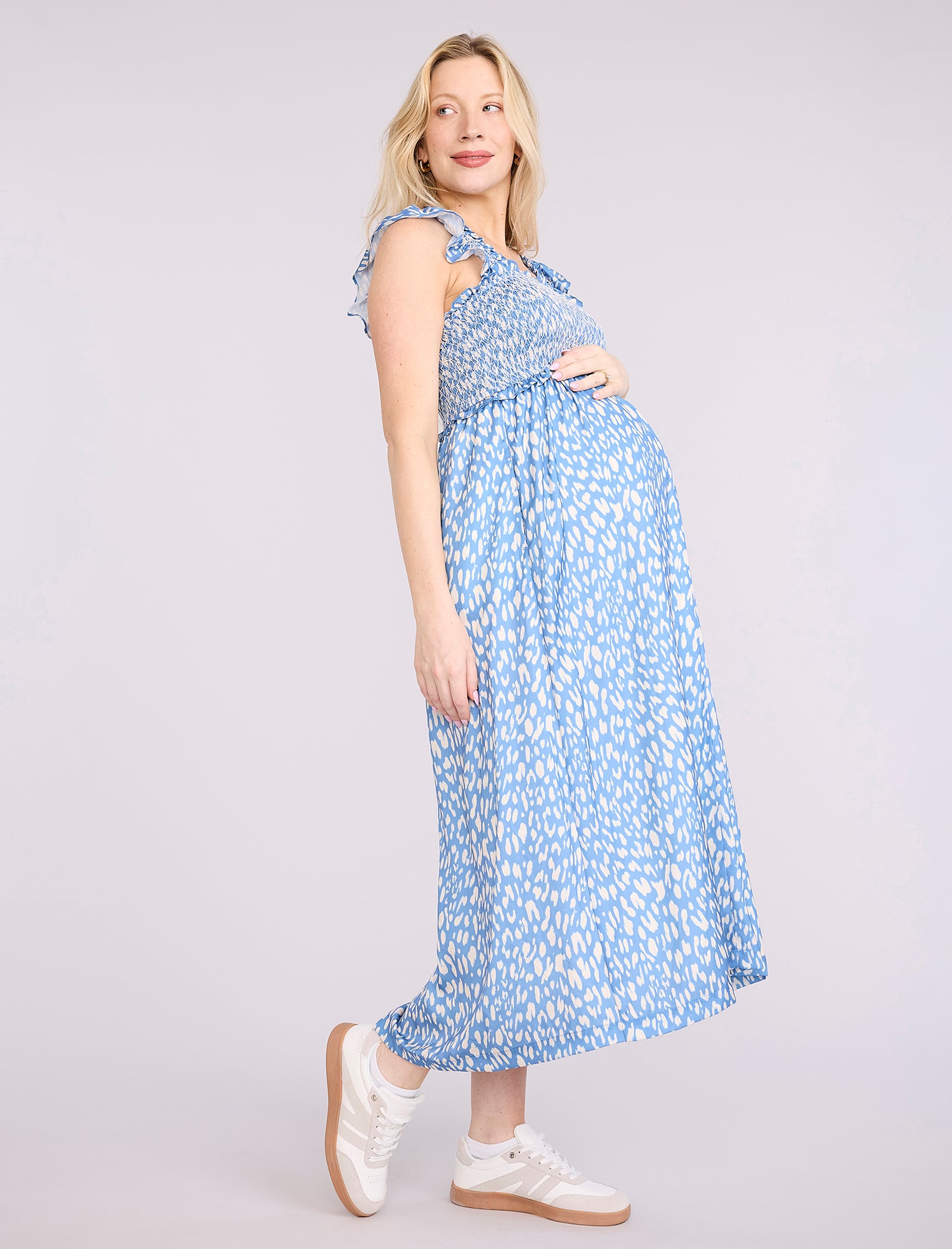 Sleeveless Ruffle Shoulder Smocked Maxi Dress