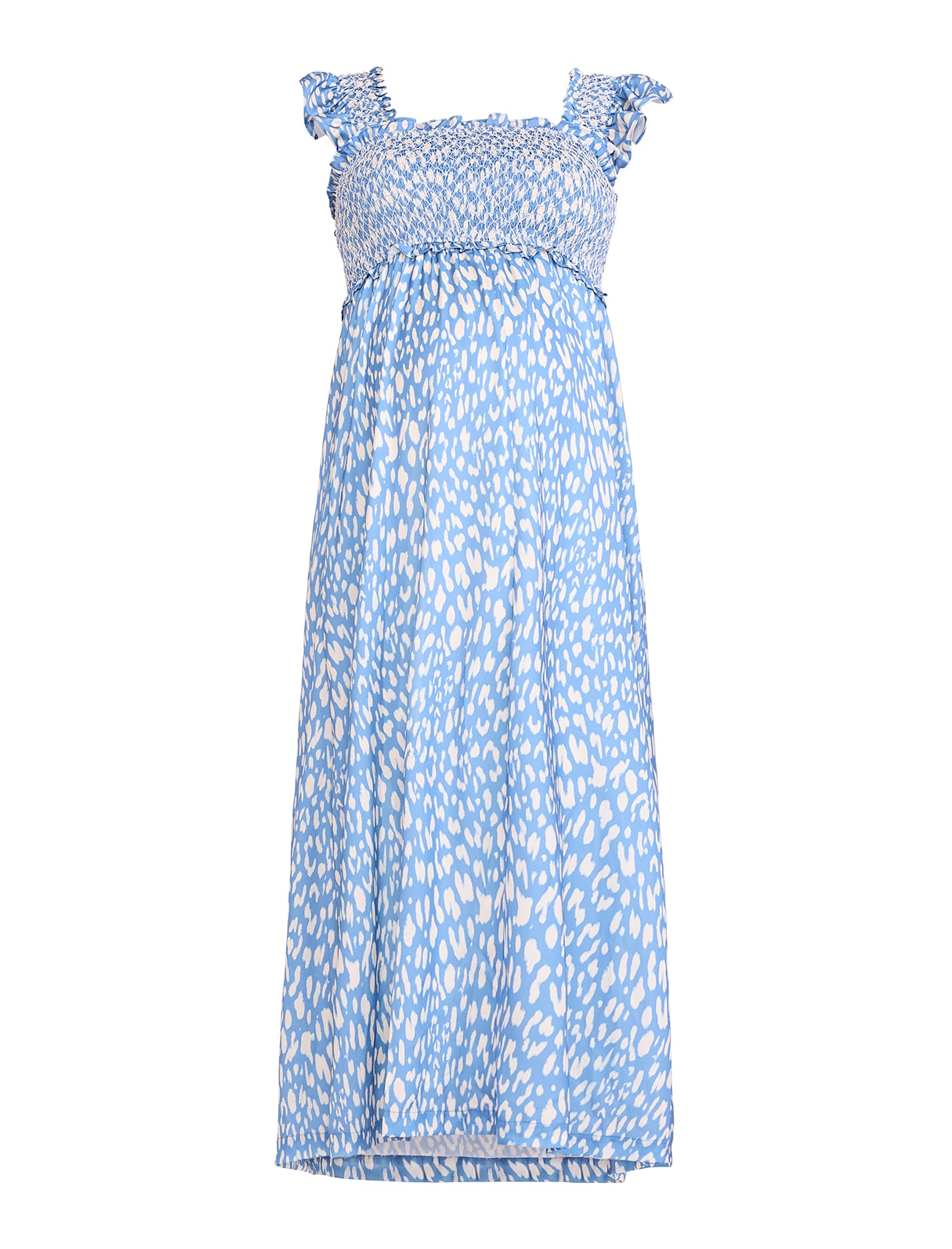 Sleeveless Ruffle Shoulder Smocked Maxi Dress