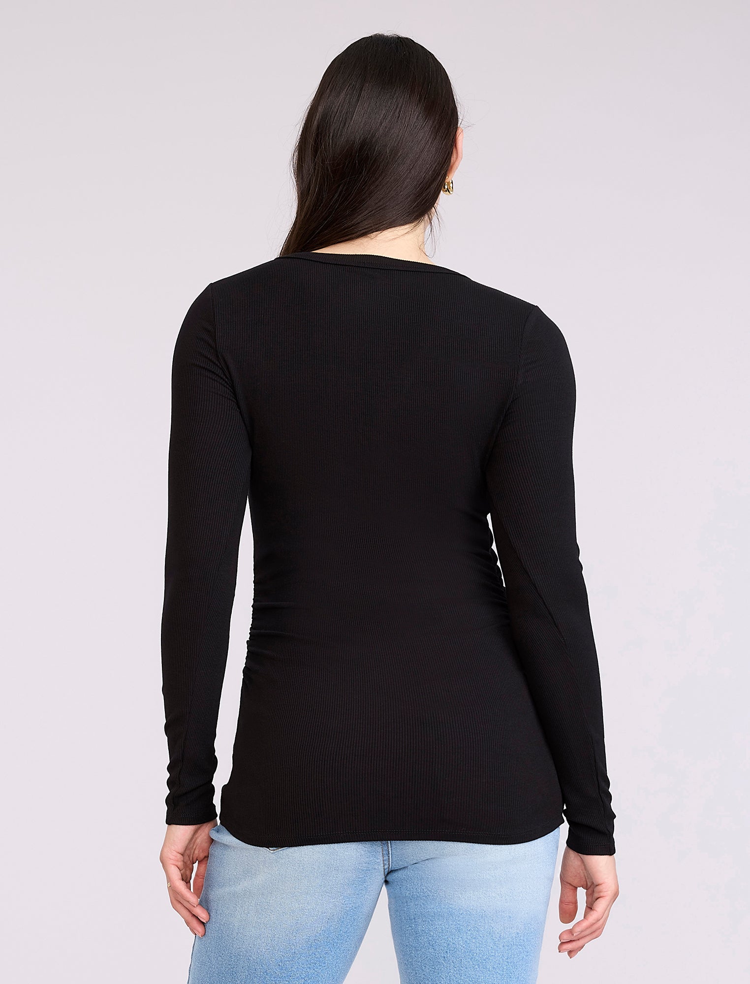 Side Ruched Long Sleeve Henley Maternity Rib Tee