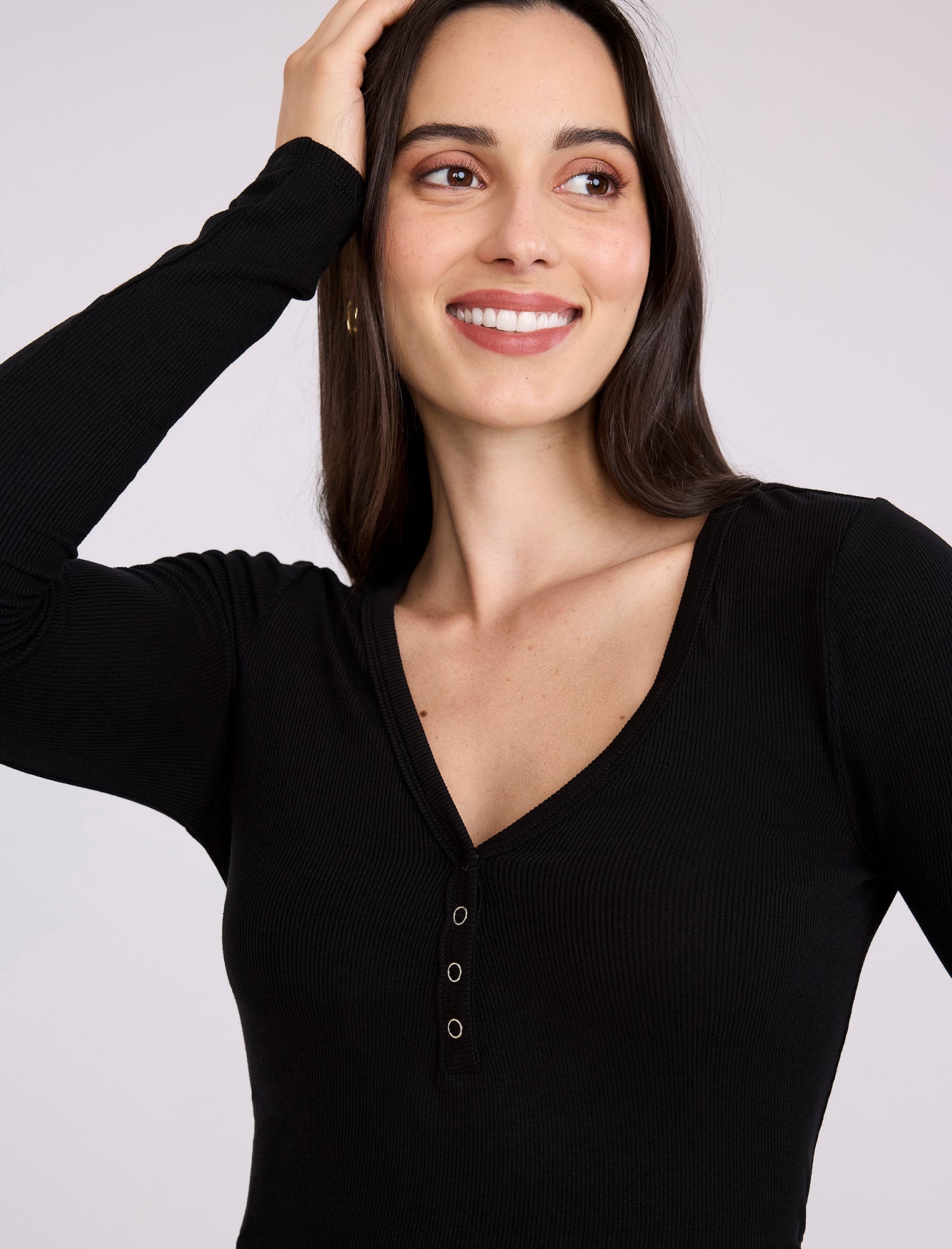 Side Ruched Long Sleeve Henley Maternity Rib Tee