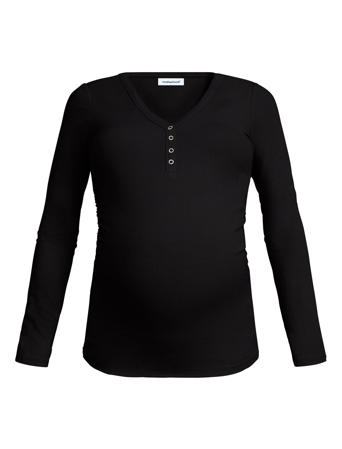 Side Ruched Long Sleeve Henley Maternity Rib Tee