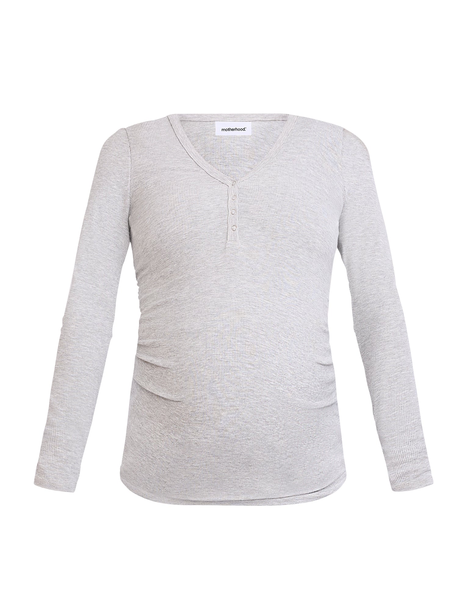 Side Ruched Long Sleeve Henley Maternity Rib Tee