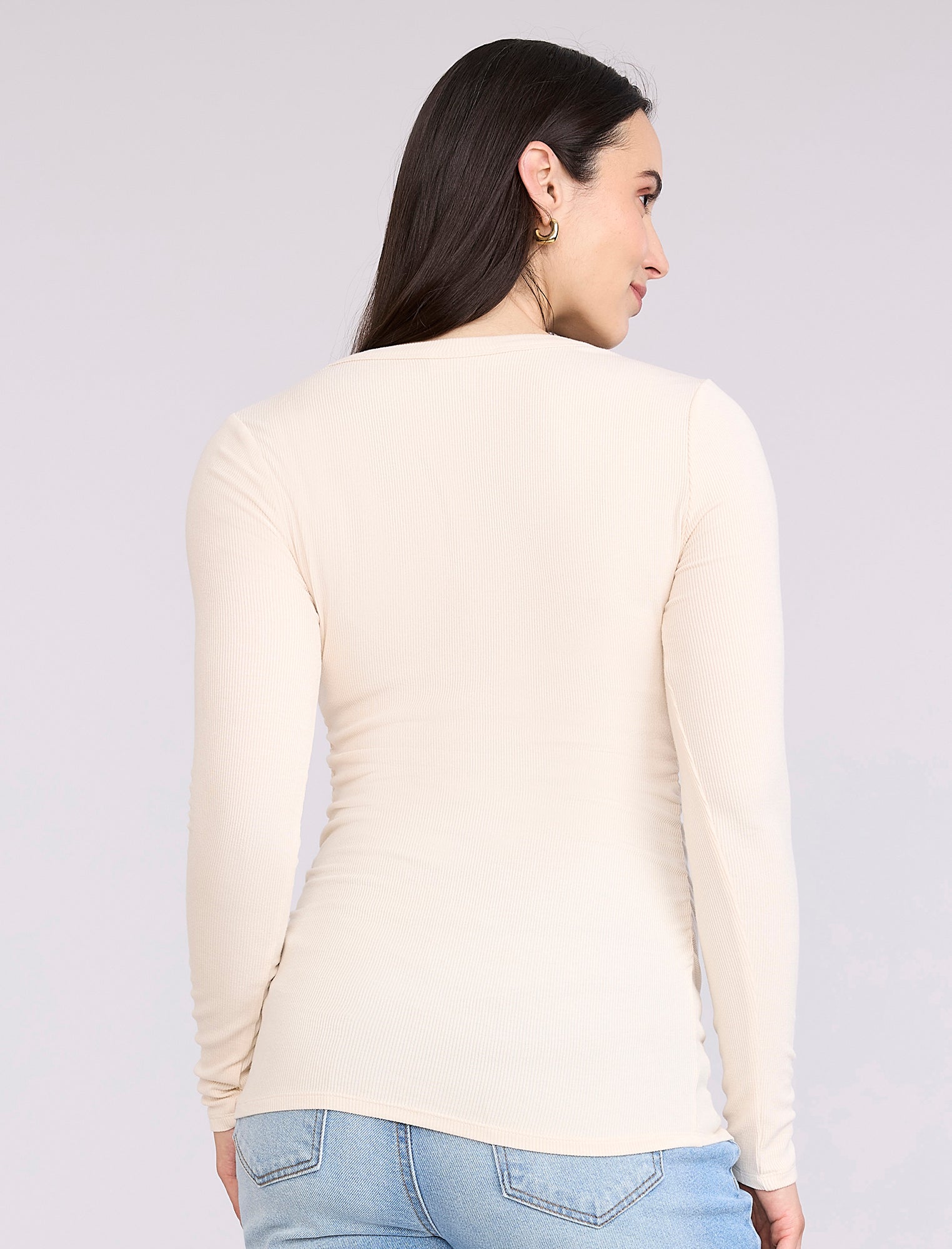 Side Ruched Long Sleeve Henley Maternity Rib Tee