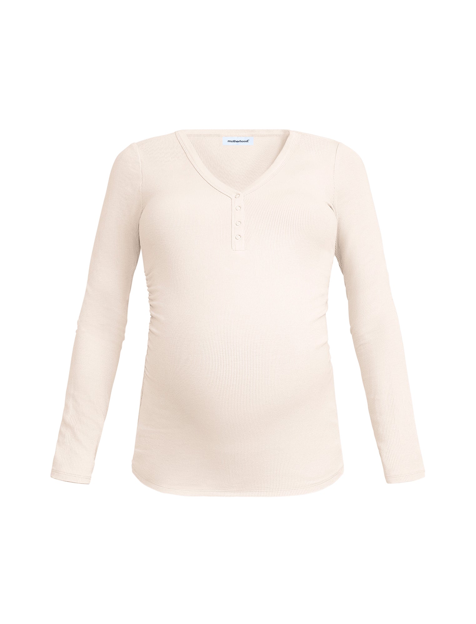 Side Ruched Long Sleeve Henley Maternity Rib Tee