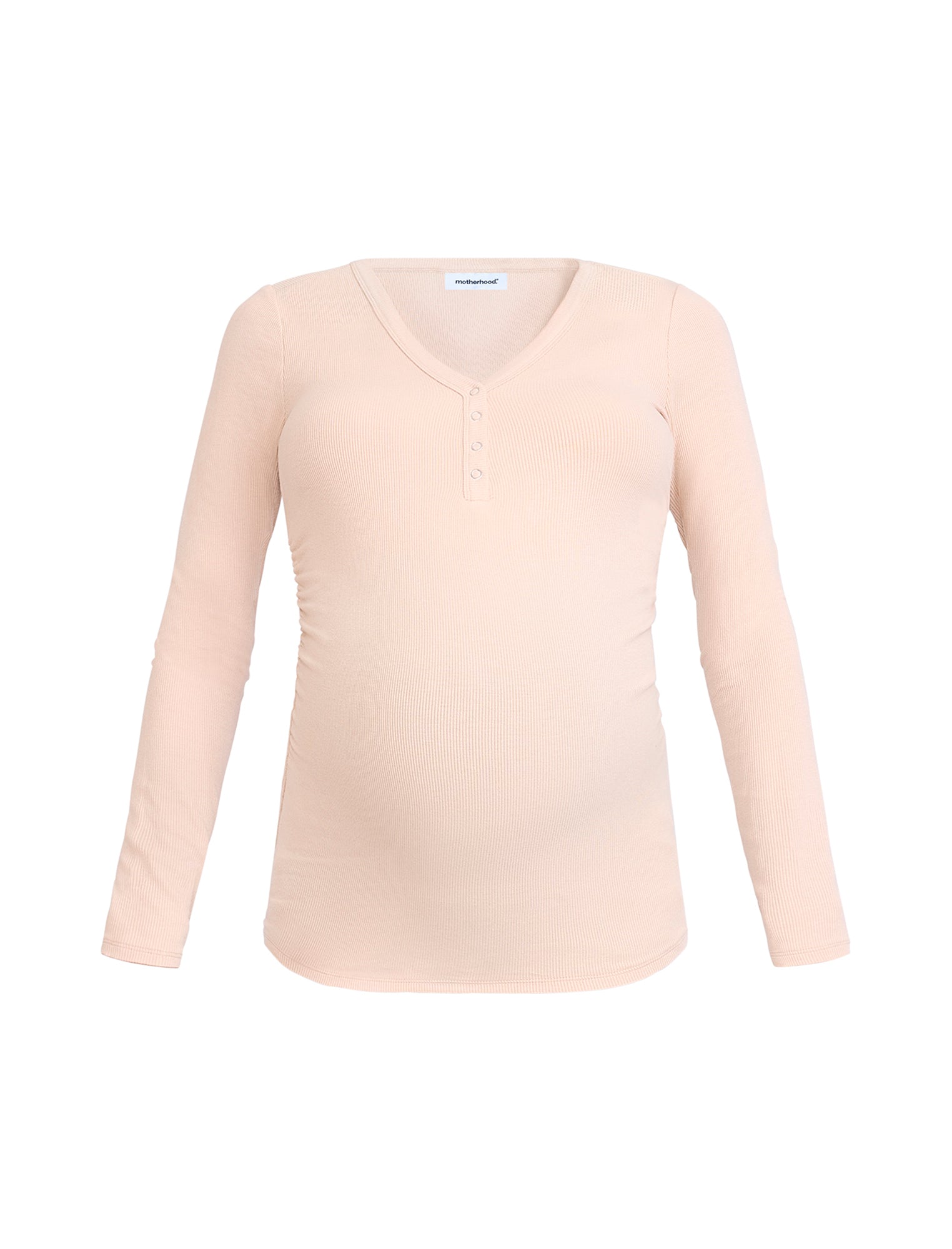 Side Ruched Long Sleeve Henley Maternity Rib Tee