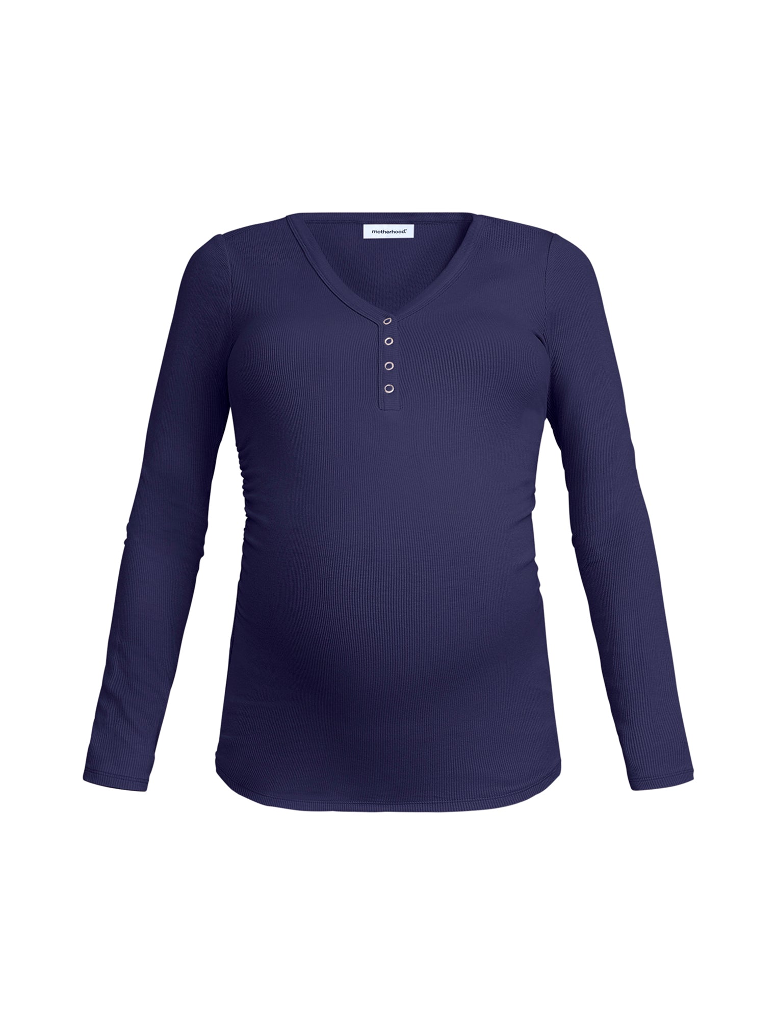 Side Ruched Long Sleeve Henley Maternity Rib Tee