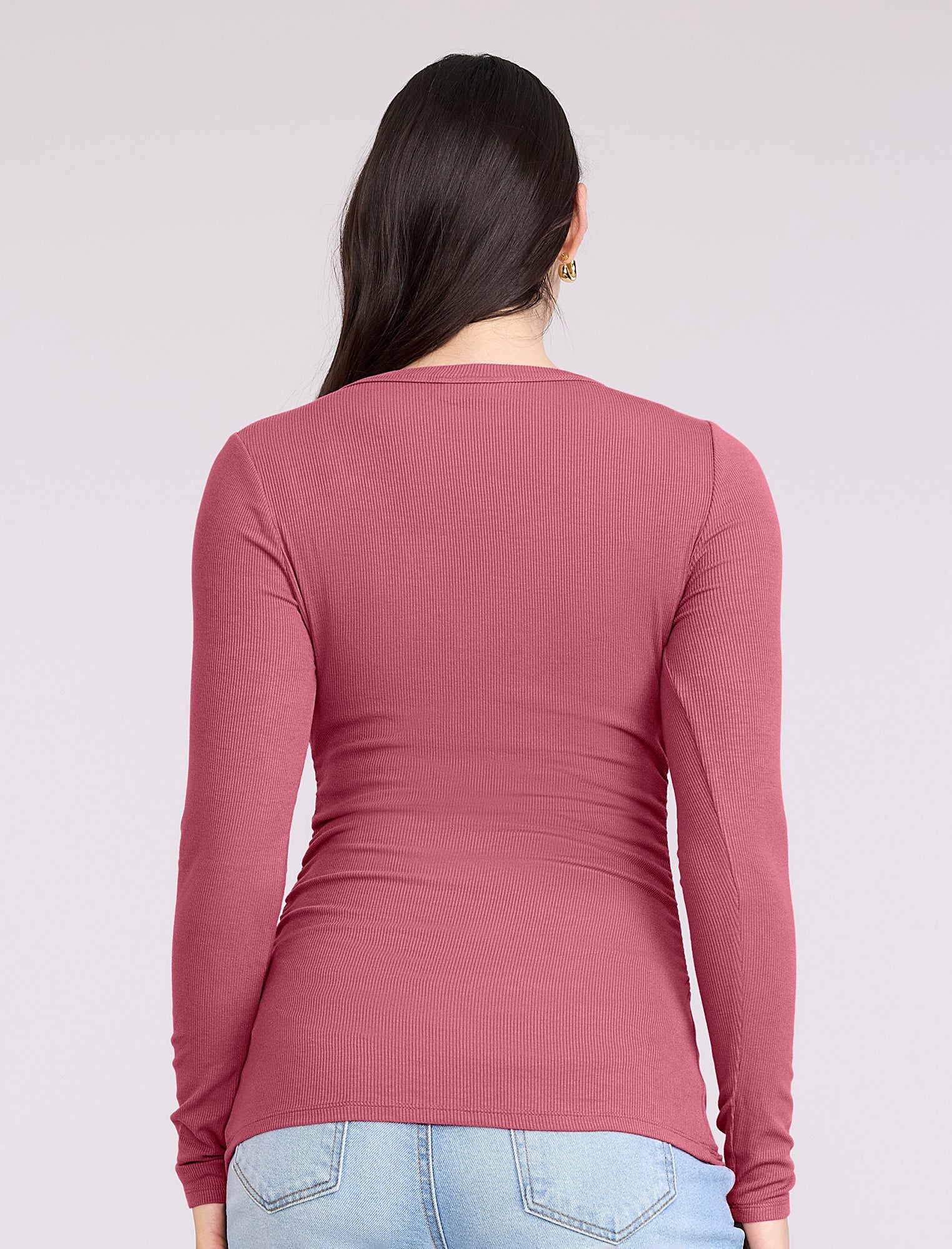 Side Ruched Long Sleeve Henley Maternity Rib Tee