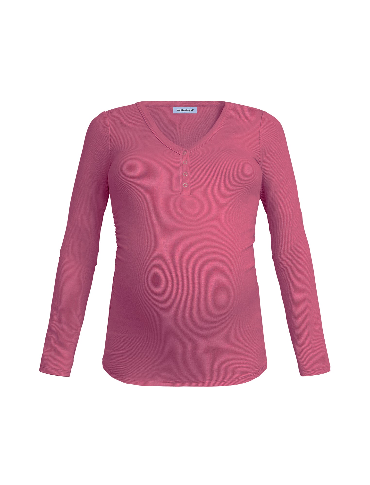 Side Ruched Long Sleeve Henley Maternity Rib Tee