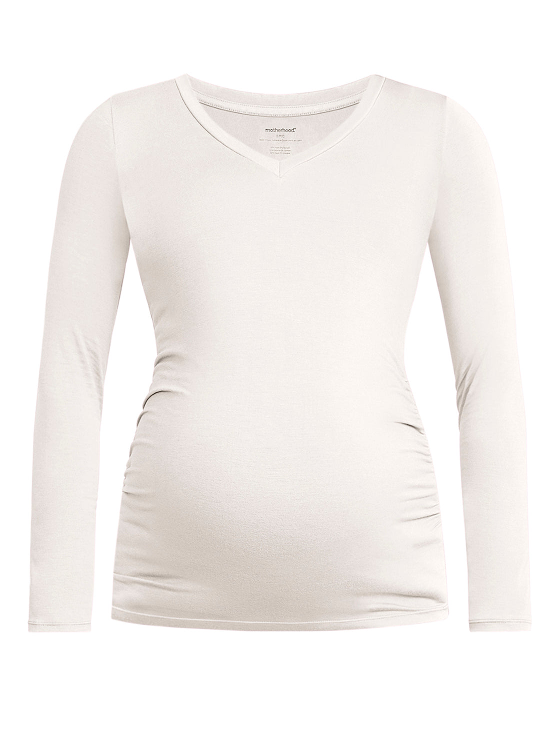 An off-white long-sleeve maternity top against a plain background