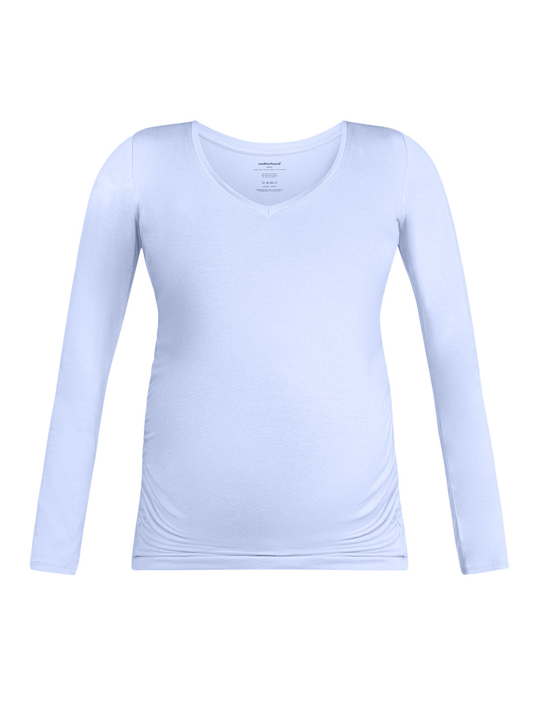 A light blue long-sleeve maternity top against a plain background