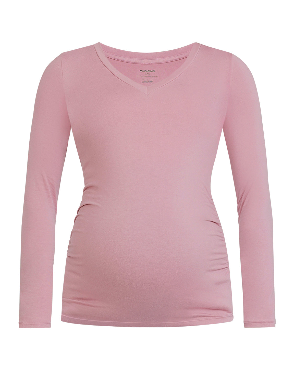 Pink long-sleeve  maternity shirt on a white background