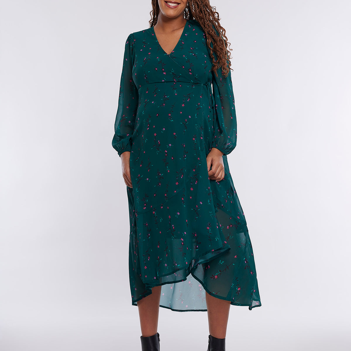 midi spring dress with sleeves SSYS Athena Puff Sleeve Belted Midi Dress In Blue Geometric