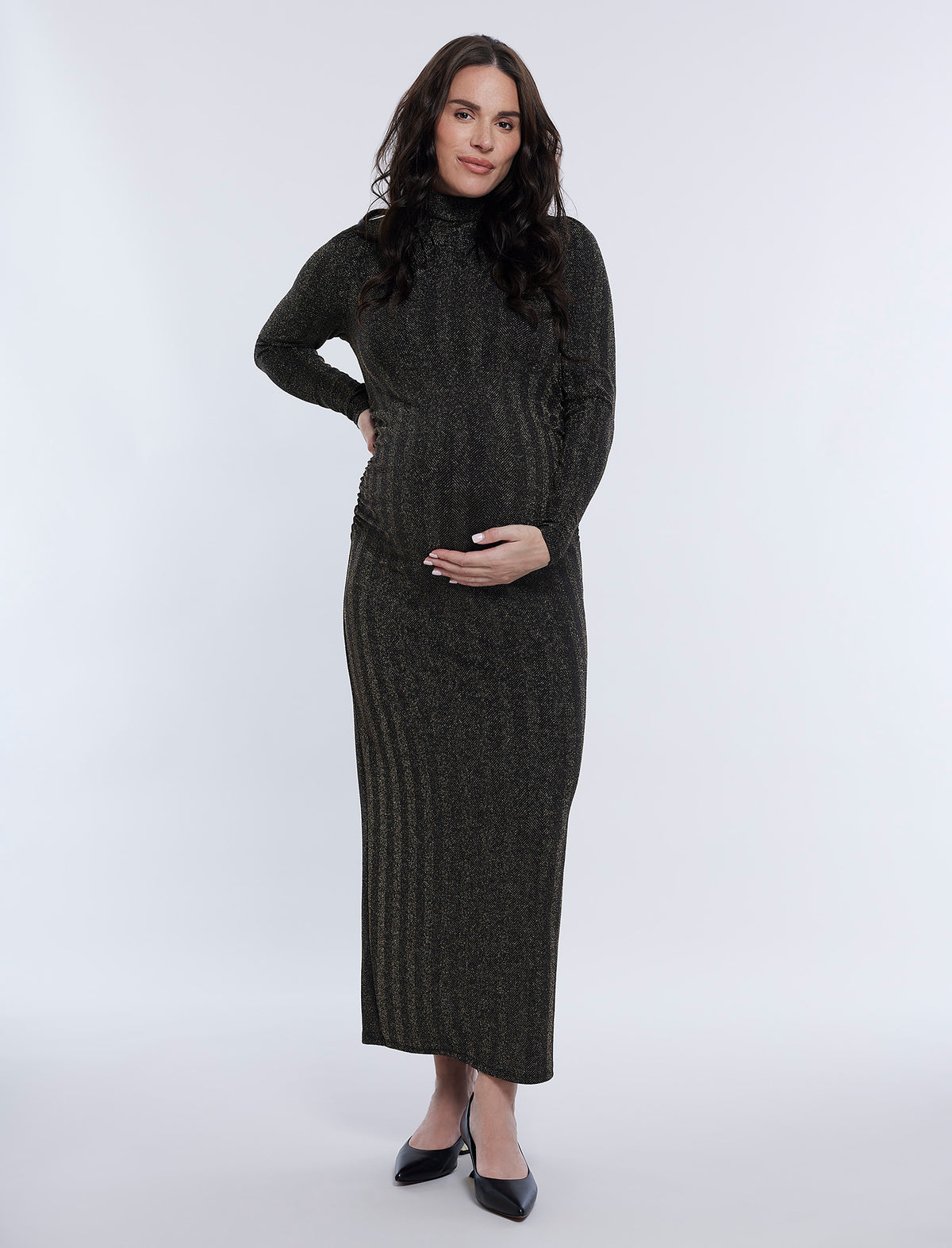 Long Sleeve Bodycon Maxi Dress in Lurex Knit