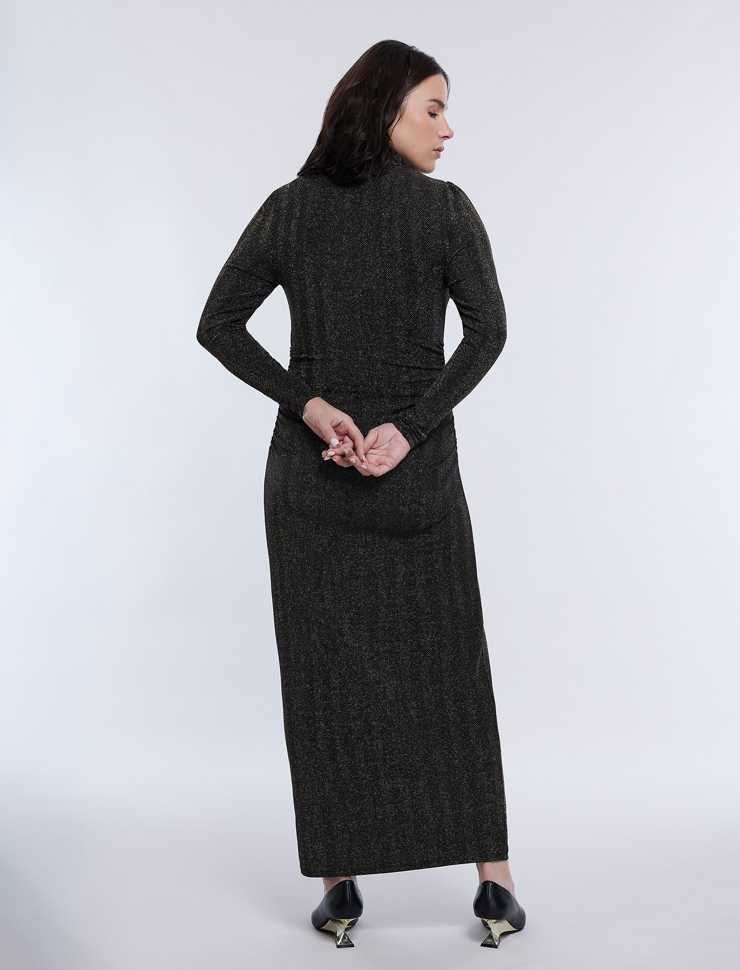 Long Sleeve Bodycon Maxi Dress in Lurex Knit