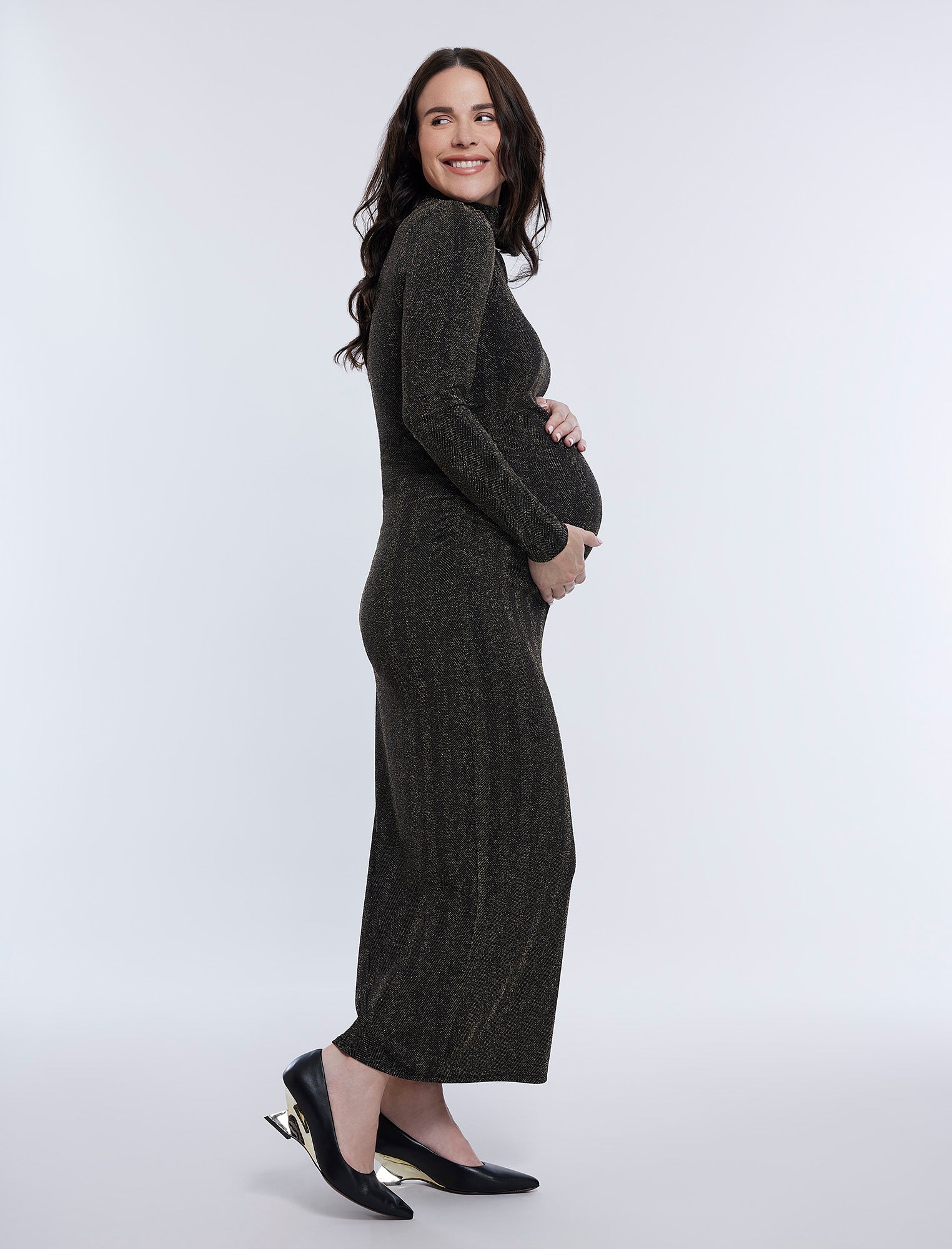 Long Sleeve Bodycon Maxi Dress in Lurex Knit