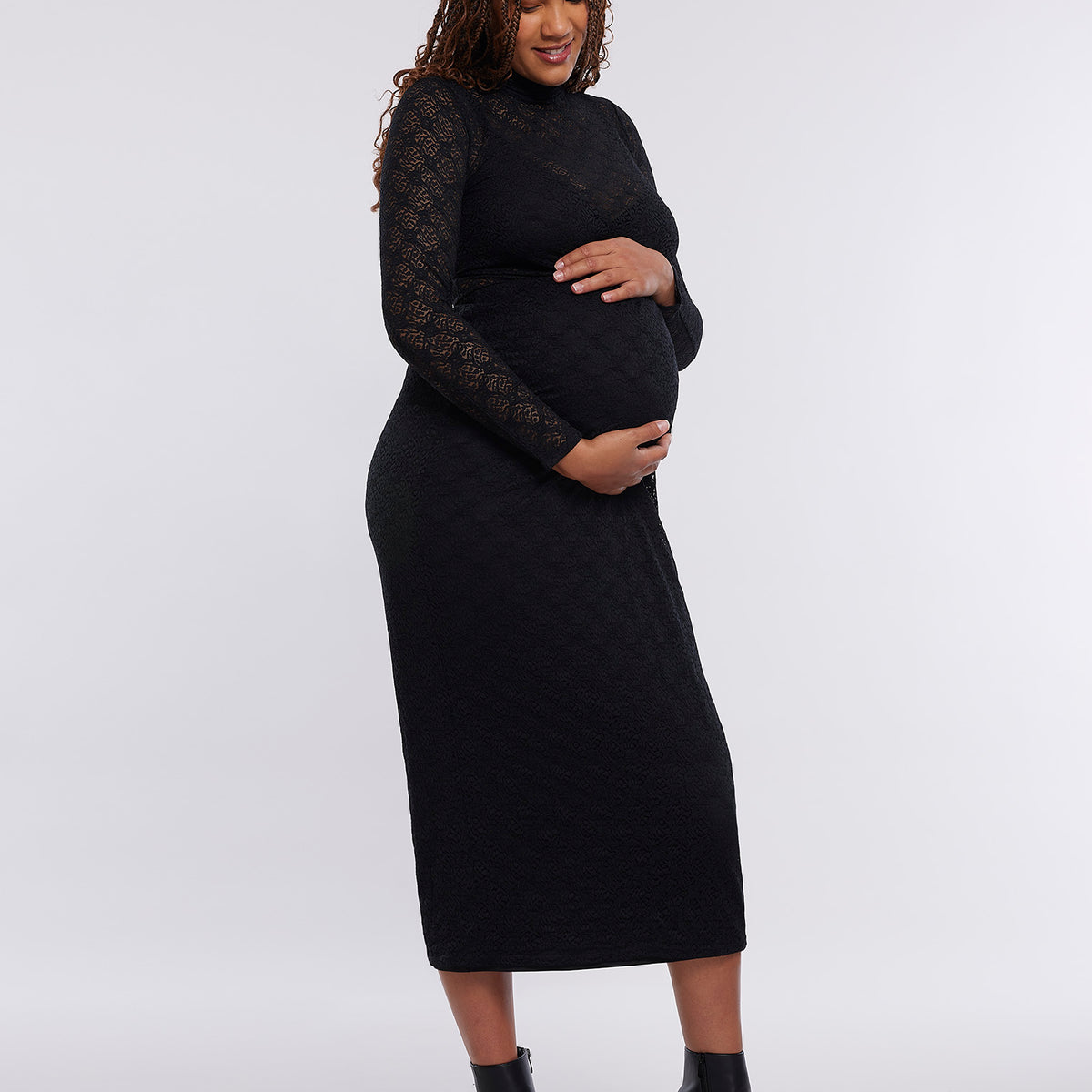 long sleeve black lace maternity dress Long Sleeve Bodycon Top in Lace
