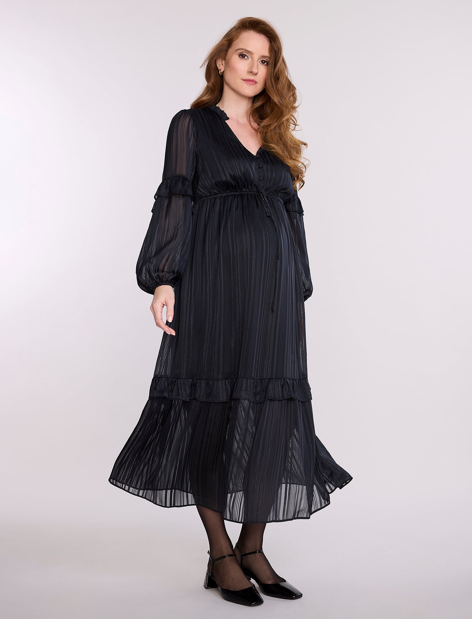 Long Sleeve Tiered Maxi Dress with Drawstring