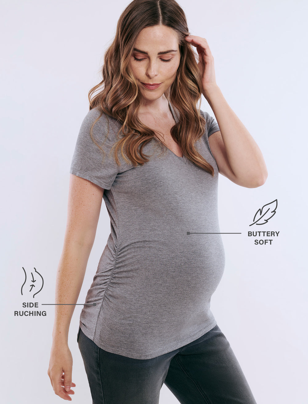 Side Ruched Short Sleeve V-Neck Maternity Tee