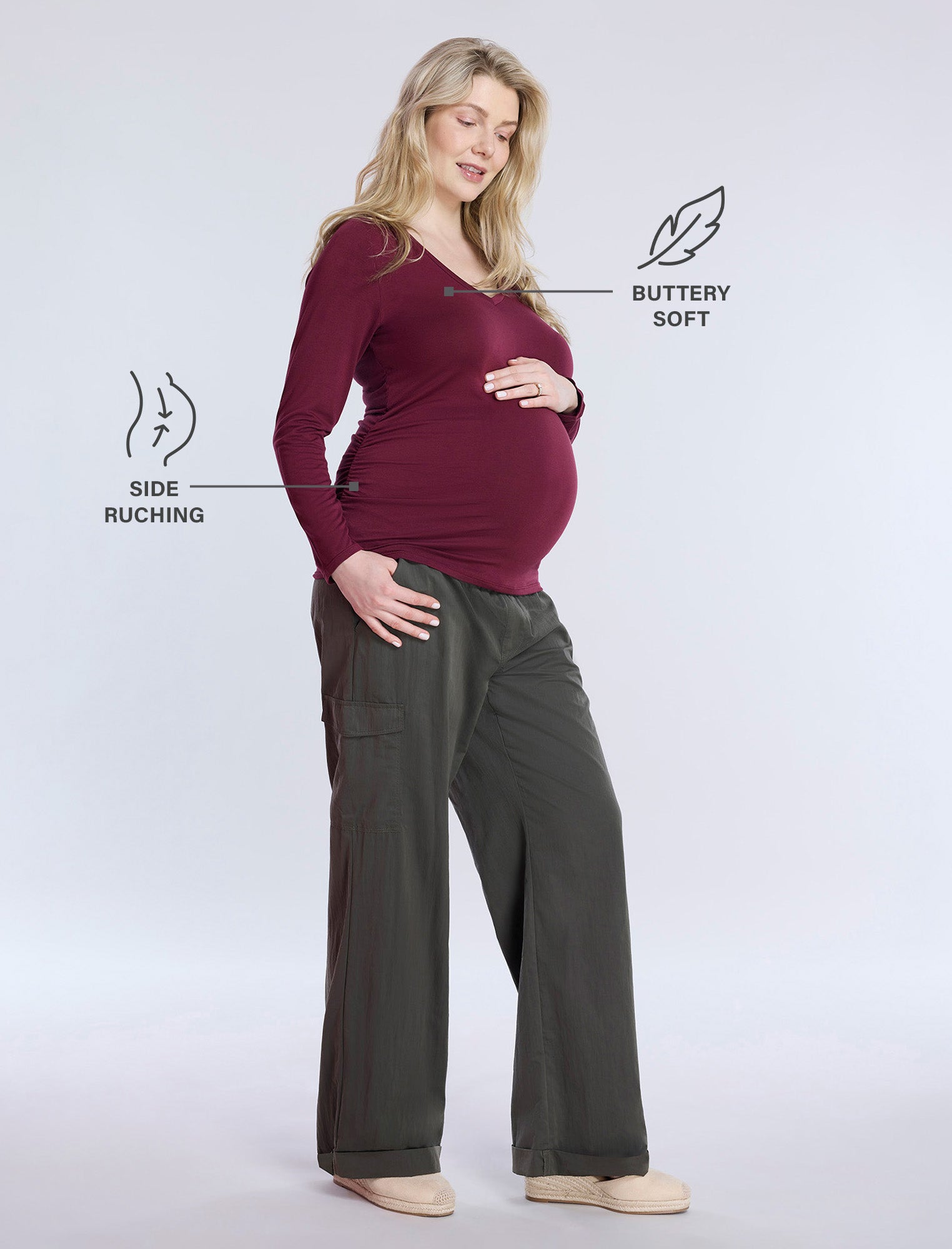 Side Ruched Long Sleeve V-Neck Maternity Tee