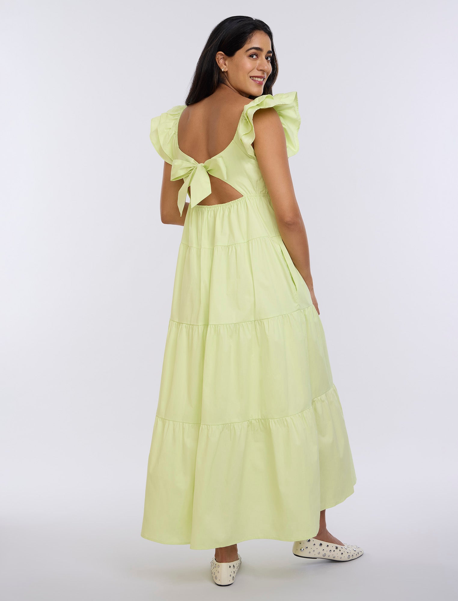 Empire Ruffle Sleeve Maxi Dress