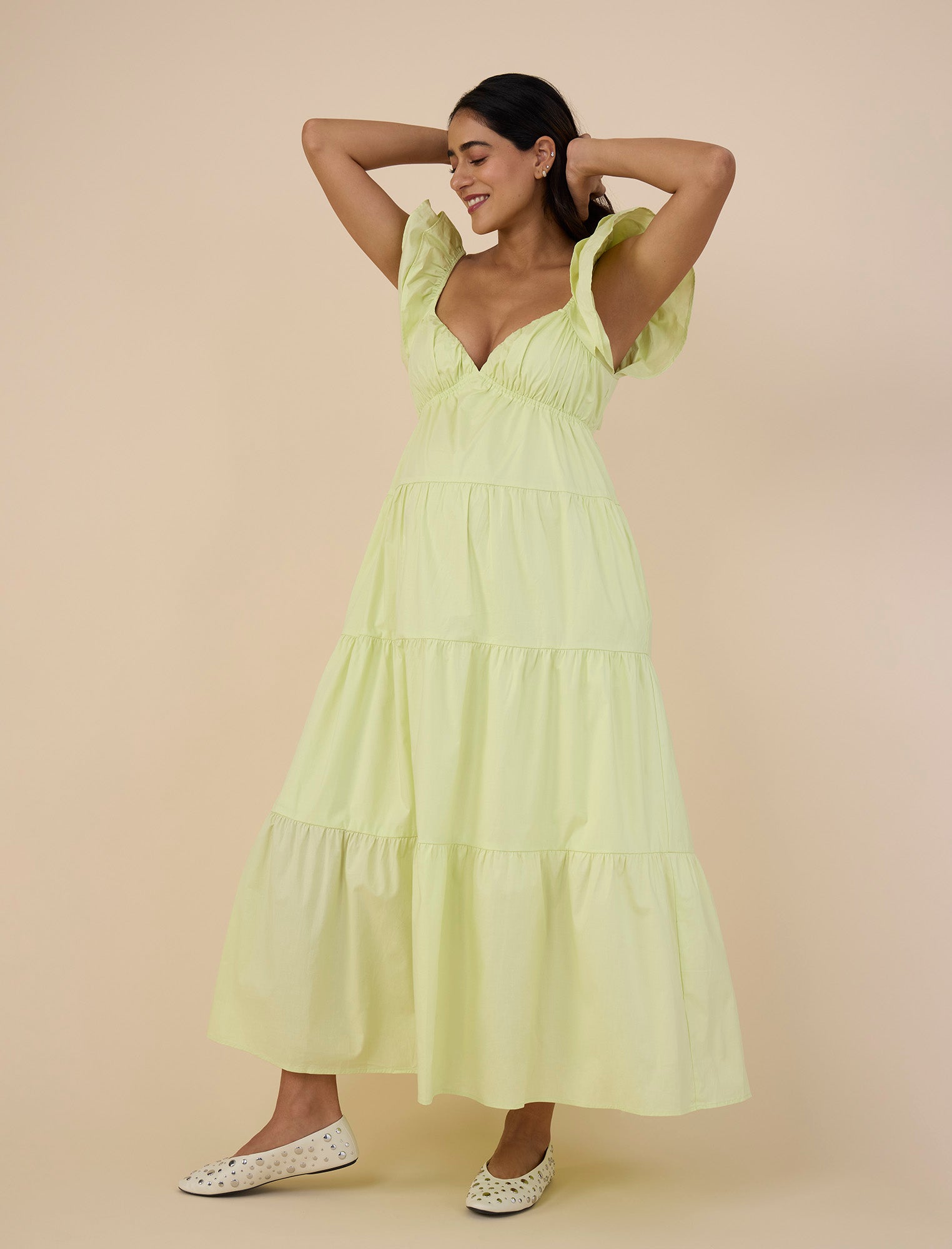 Empire Ruffle Sleeve Maxi Dress