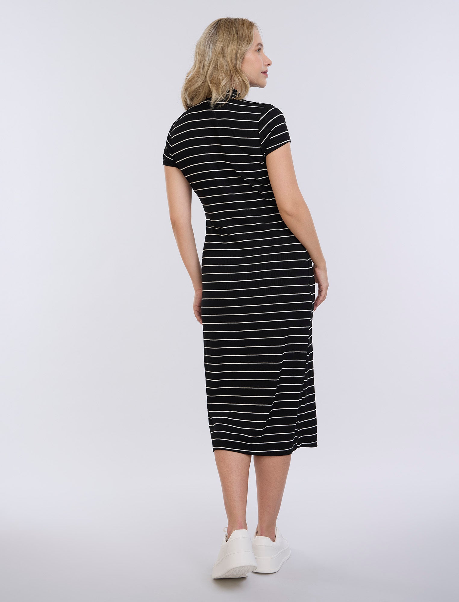 Mock Neck Rib Midi Dress