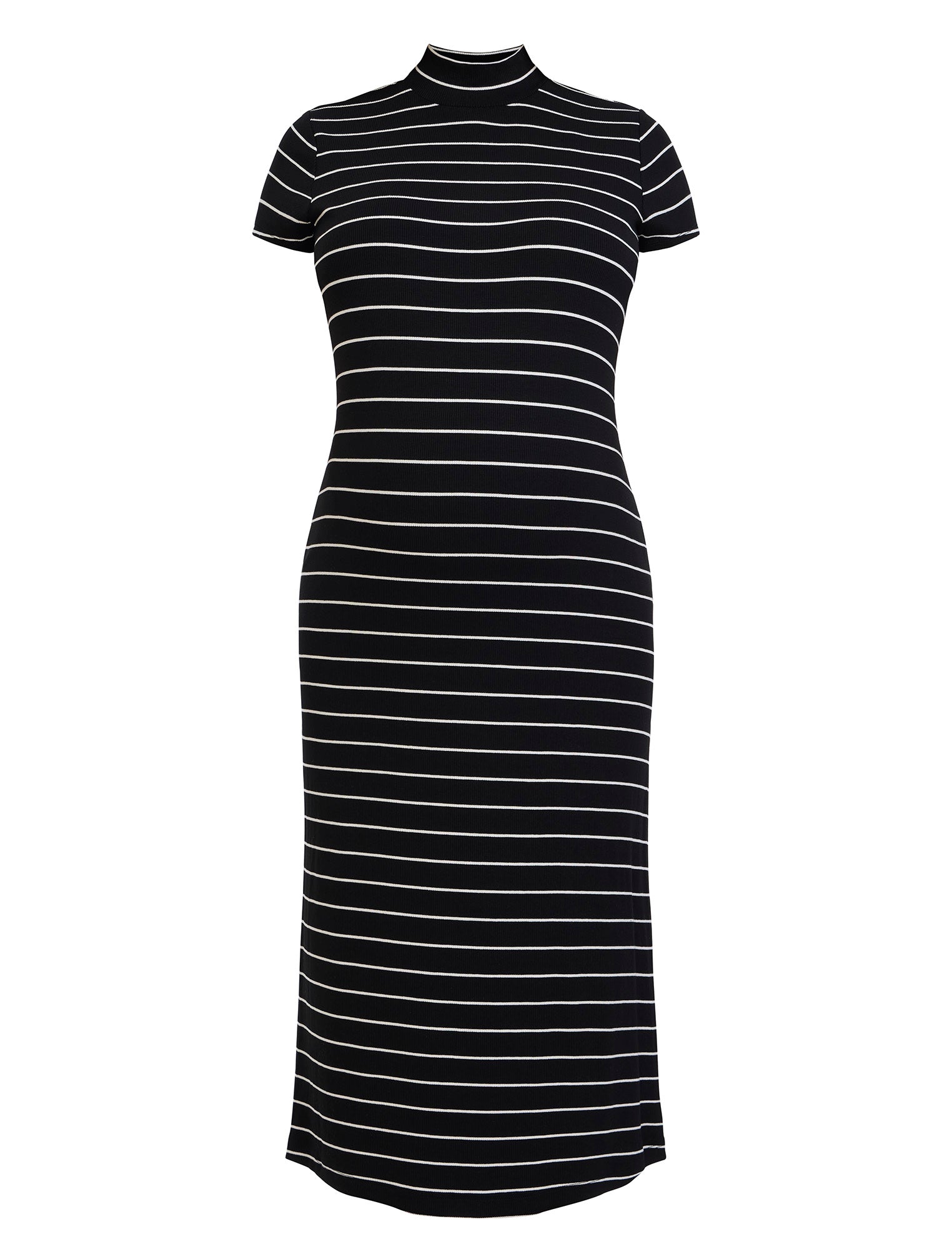 Mock Neck Rib Midi Dress