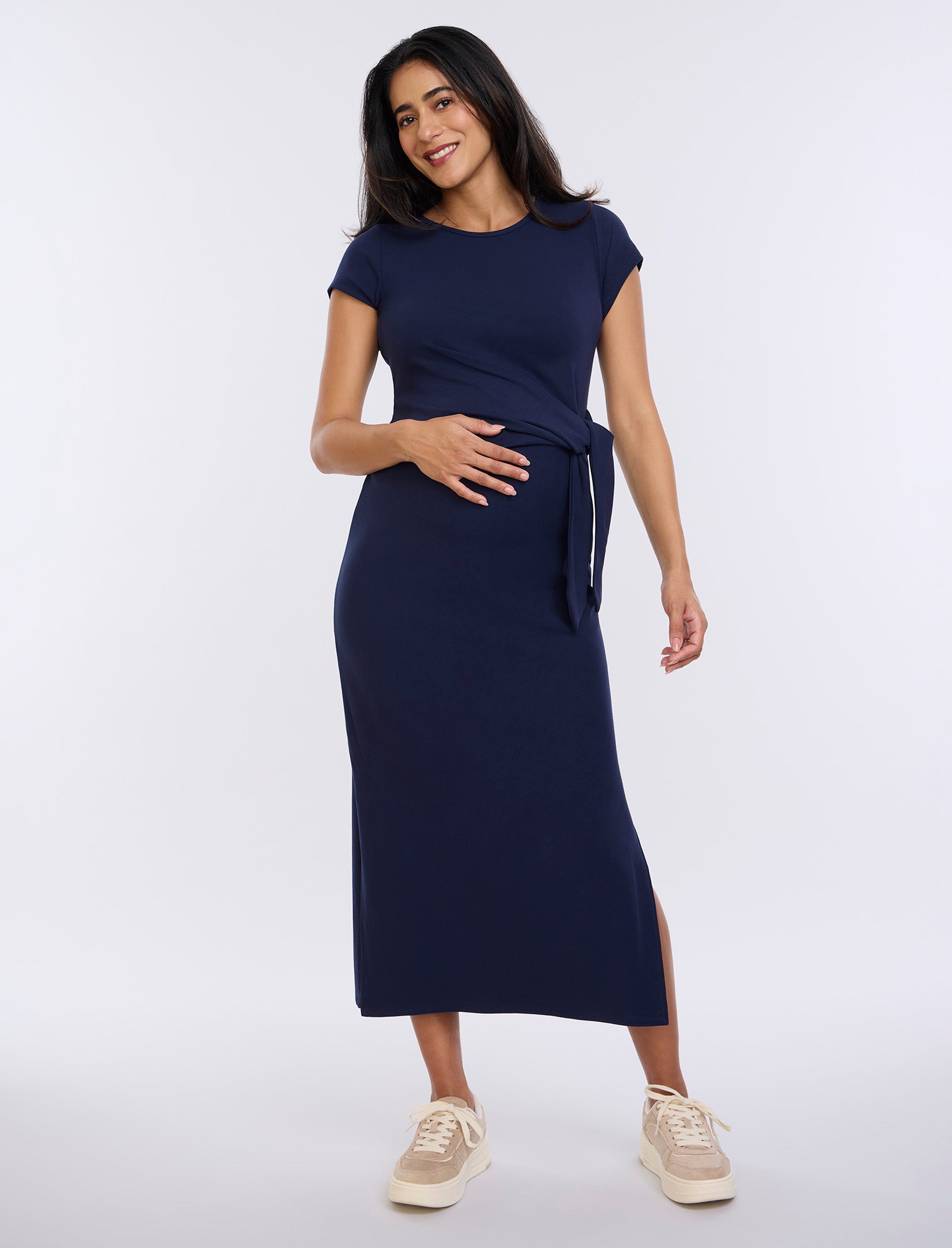 Side Tie Jersey Midi Dress