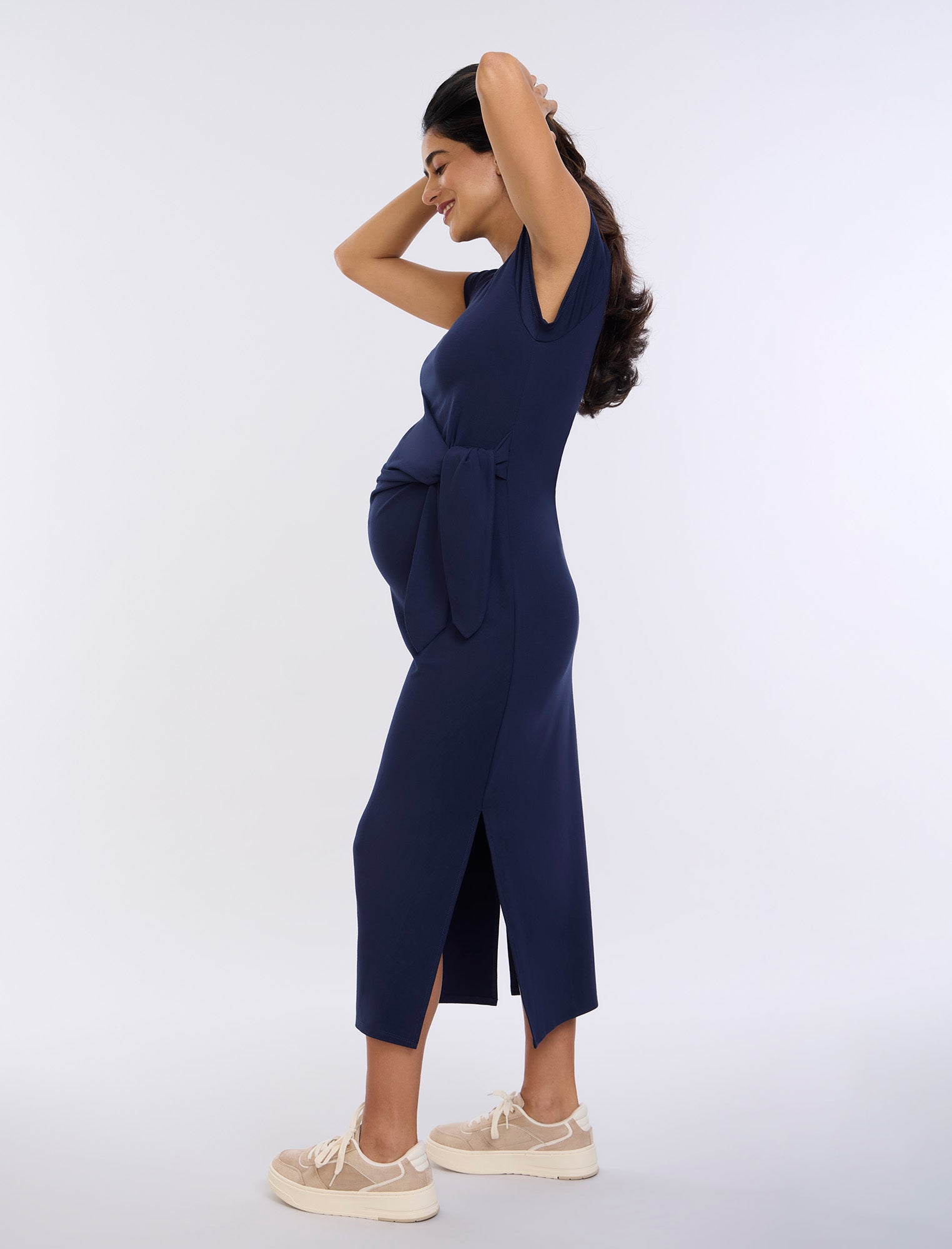 Side Tie Jersey Midi Dress