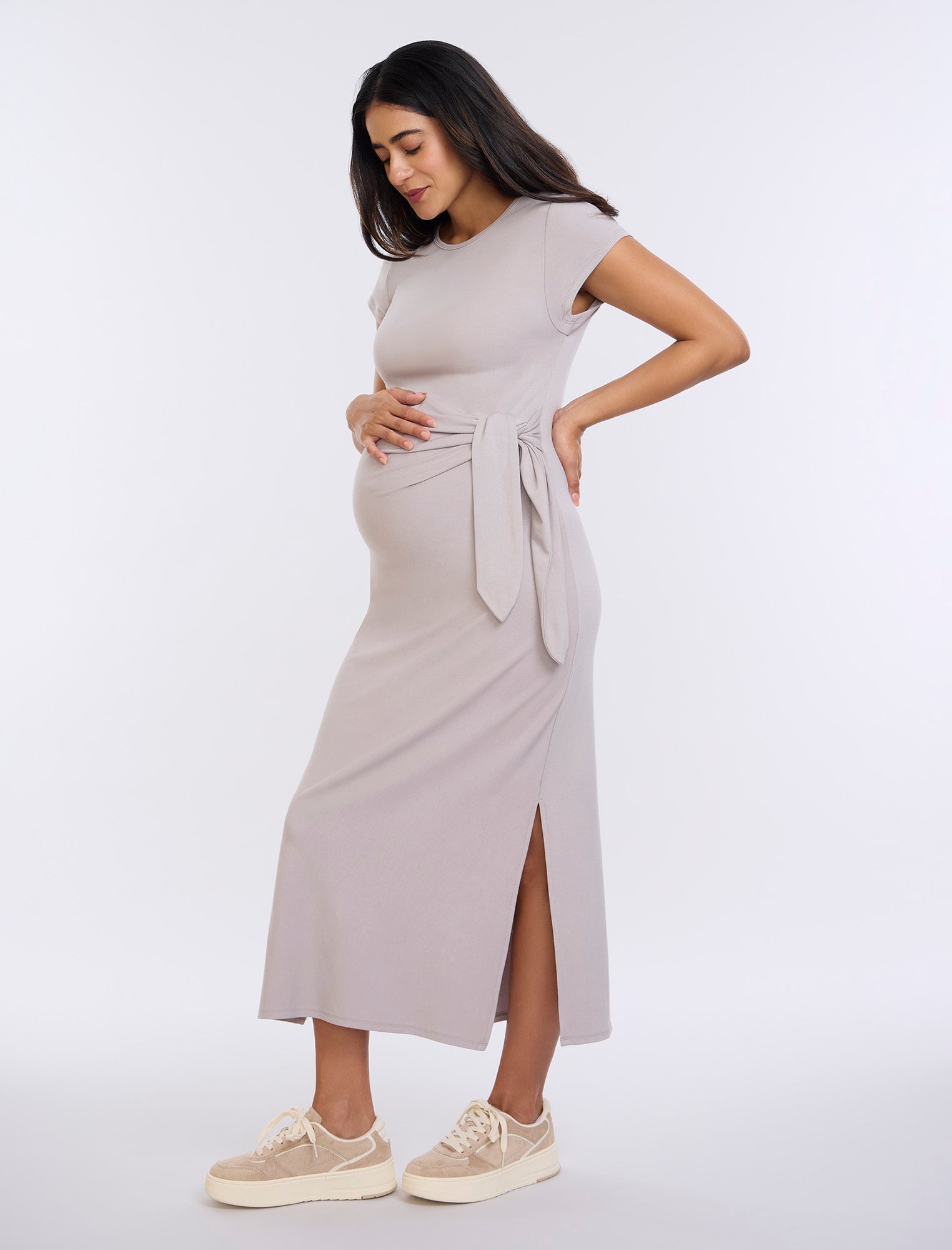 Side Tie Jersey Midi Dress