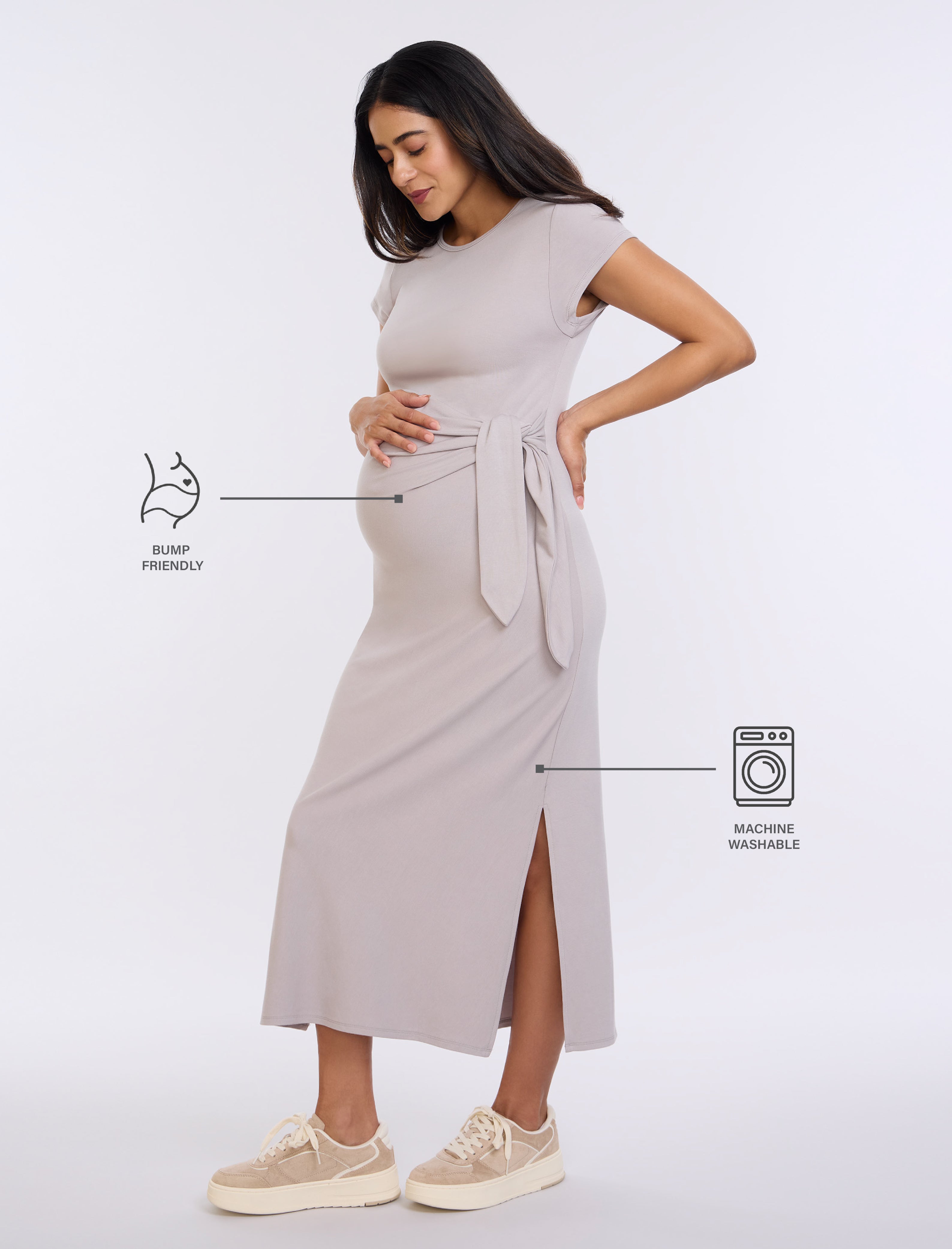 Side Tie Jersey Midi Dress