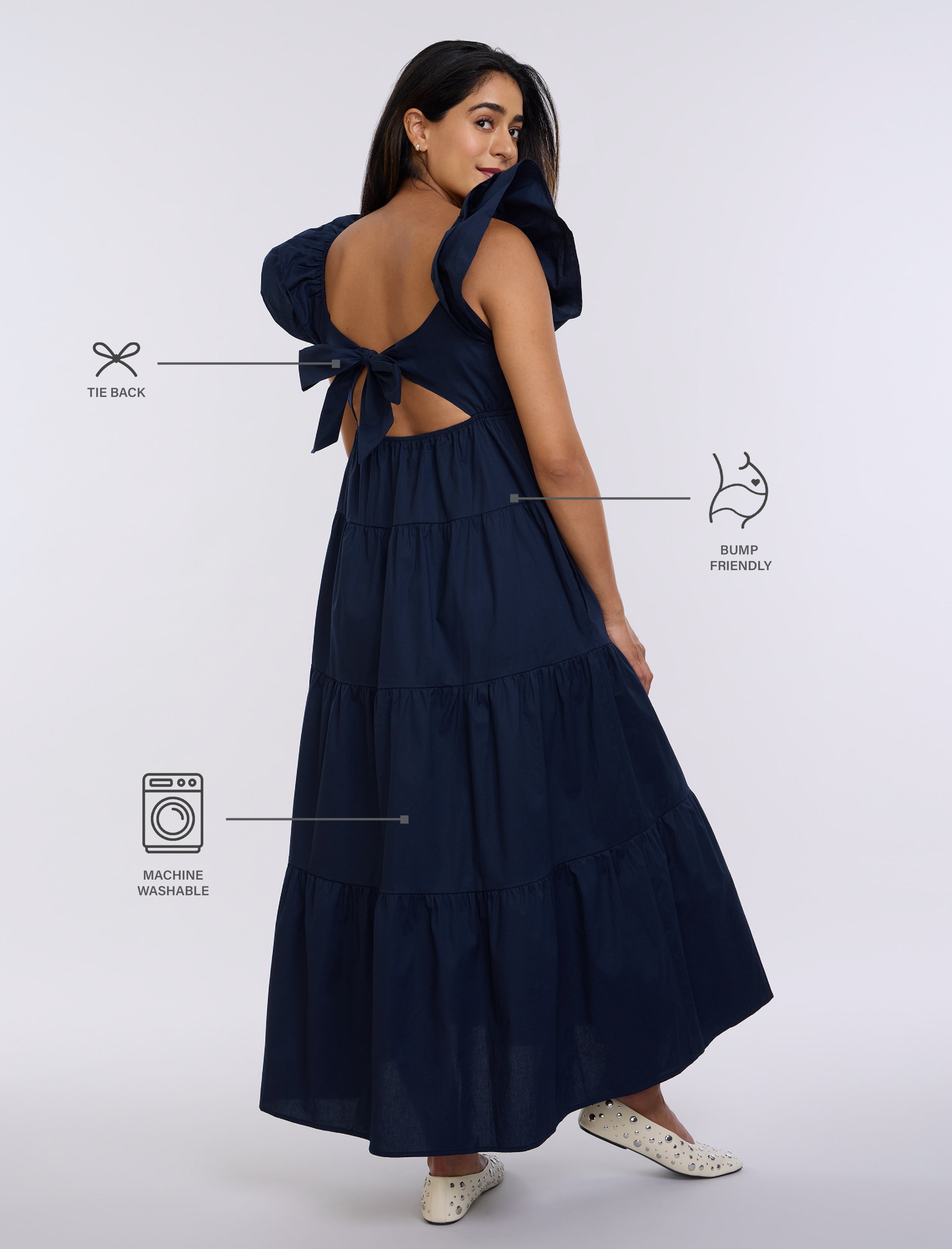 Empire Ruffle Sleeve Maxi Dress