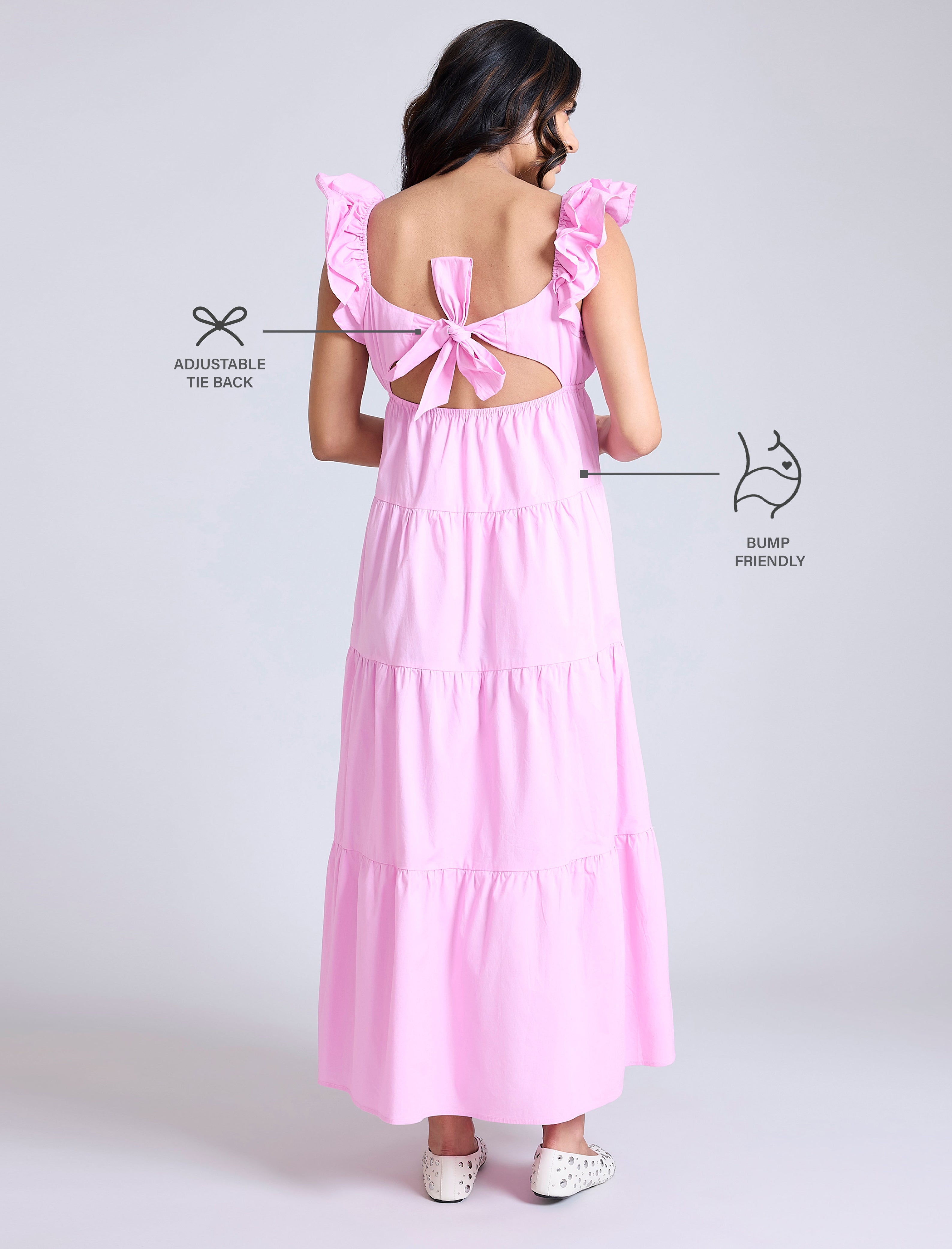 Empire Ruffle Sleeve Maxi Dress