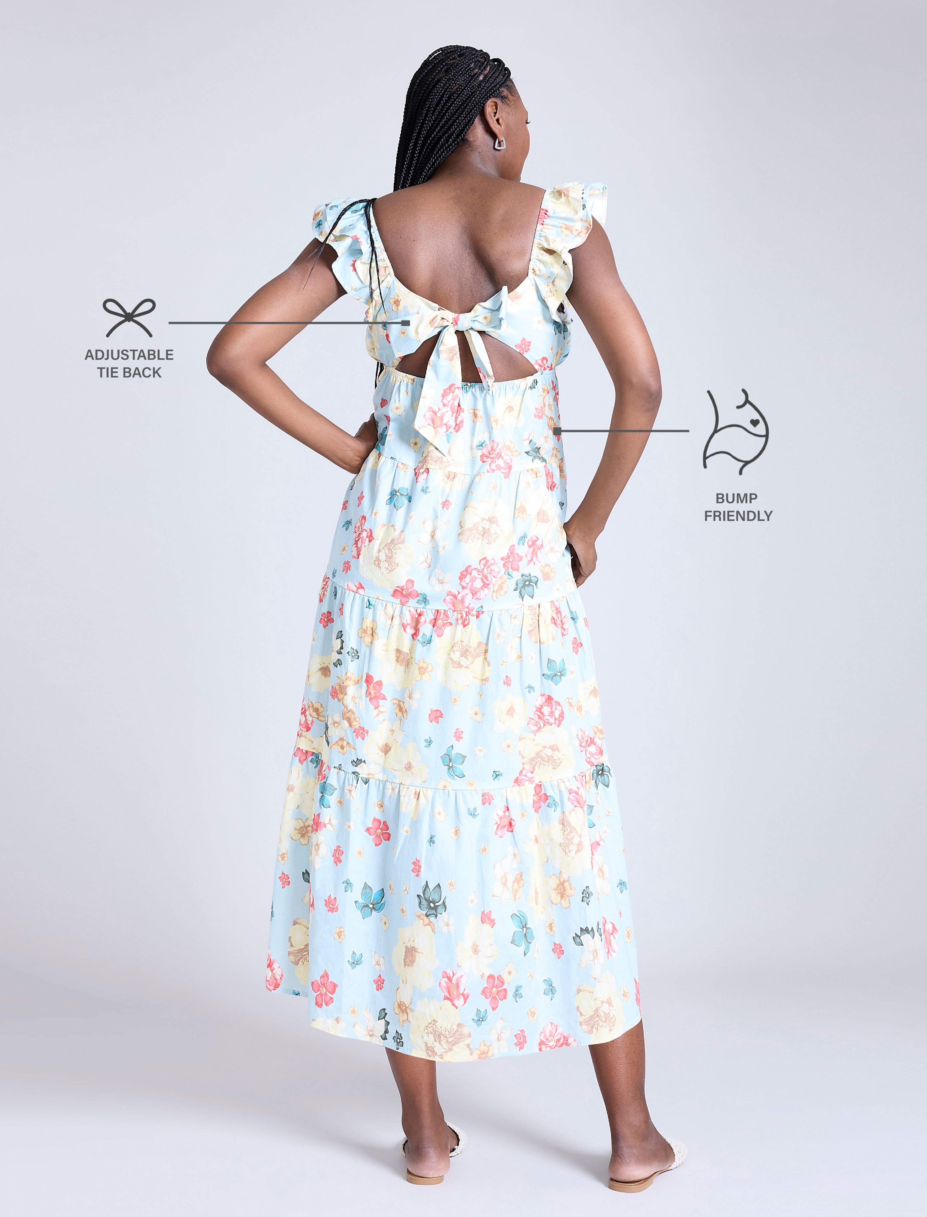 Empire Ruffle Sleeve Maxi Dress
