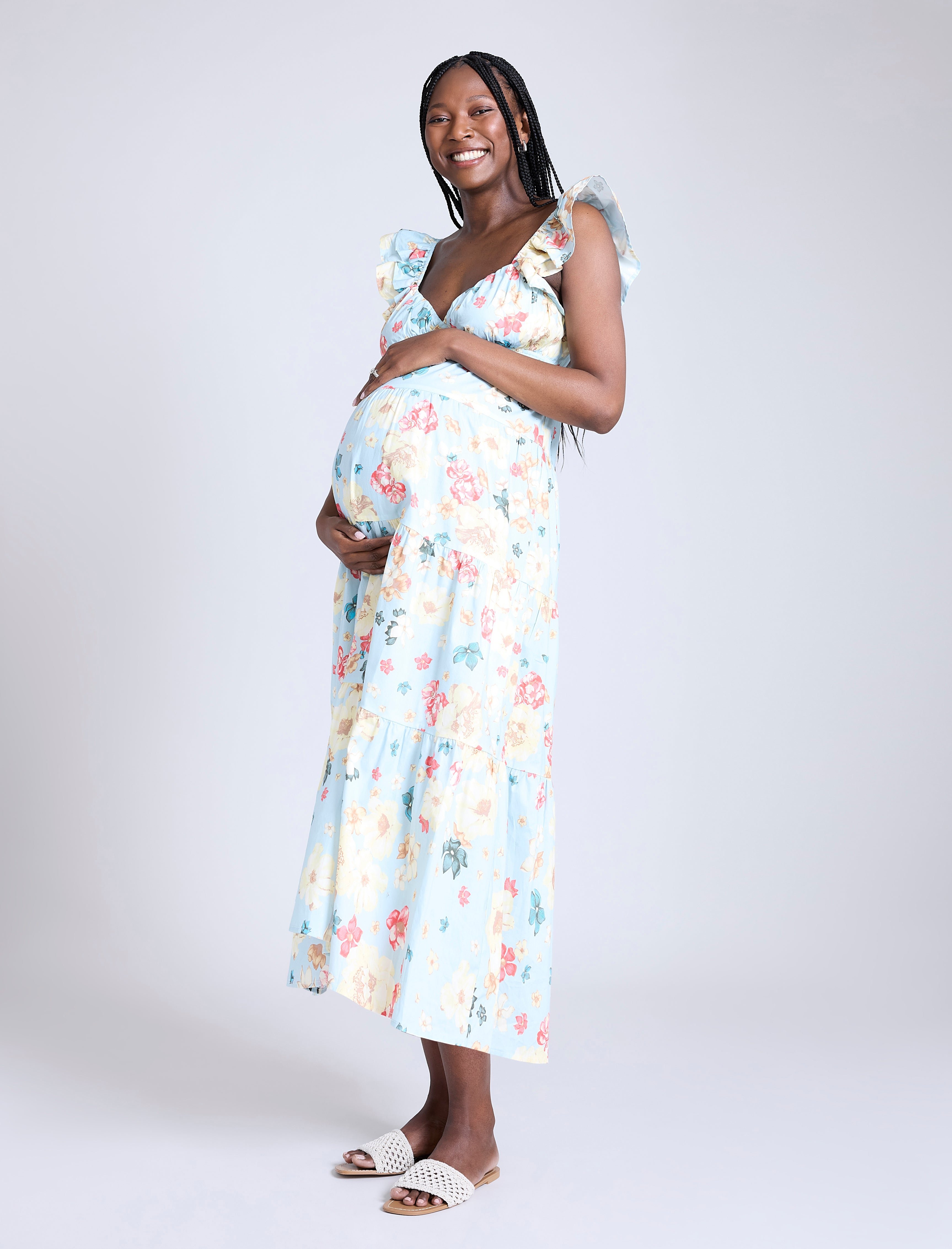 Empire Ruffle Sleeve Maxi Dress