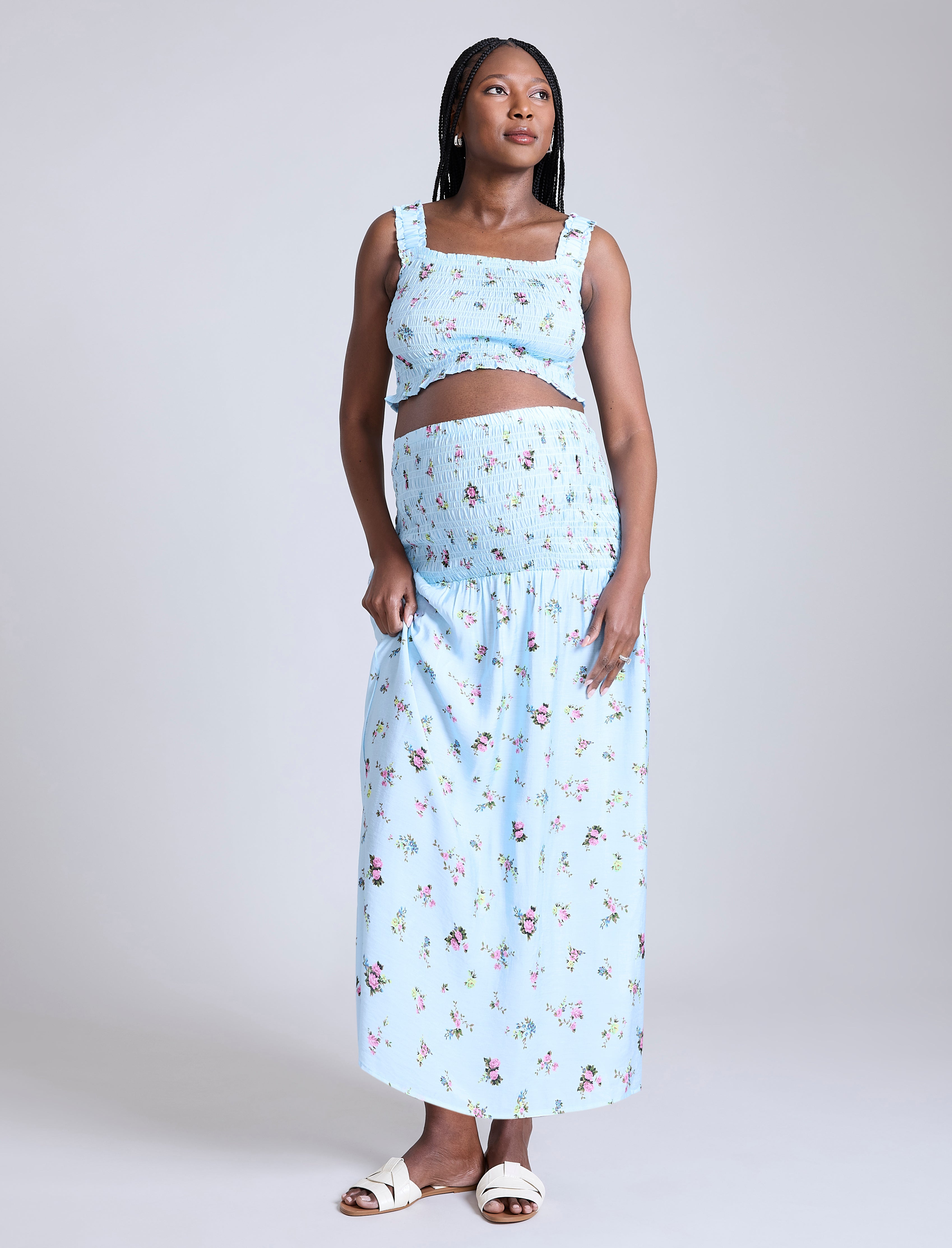 Smocked Crop Top Maxi Skirt Set