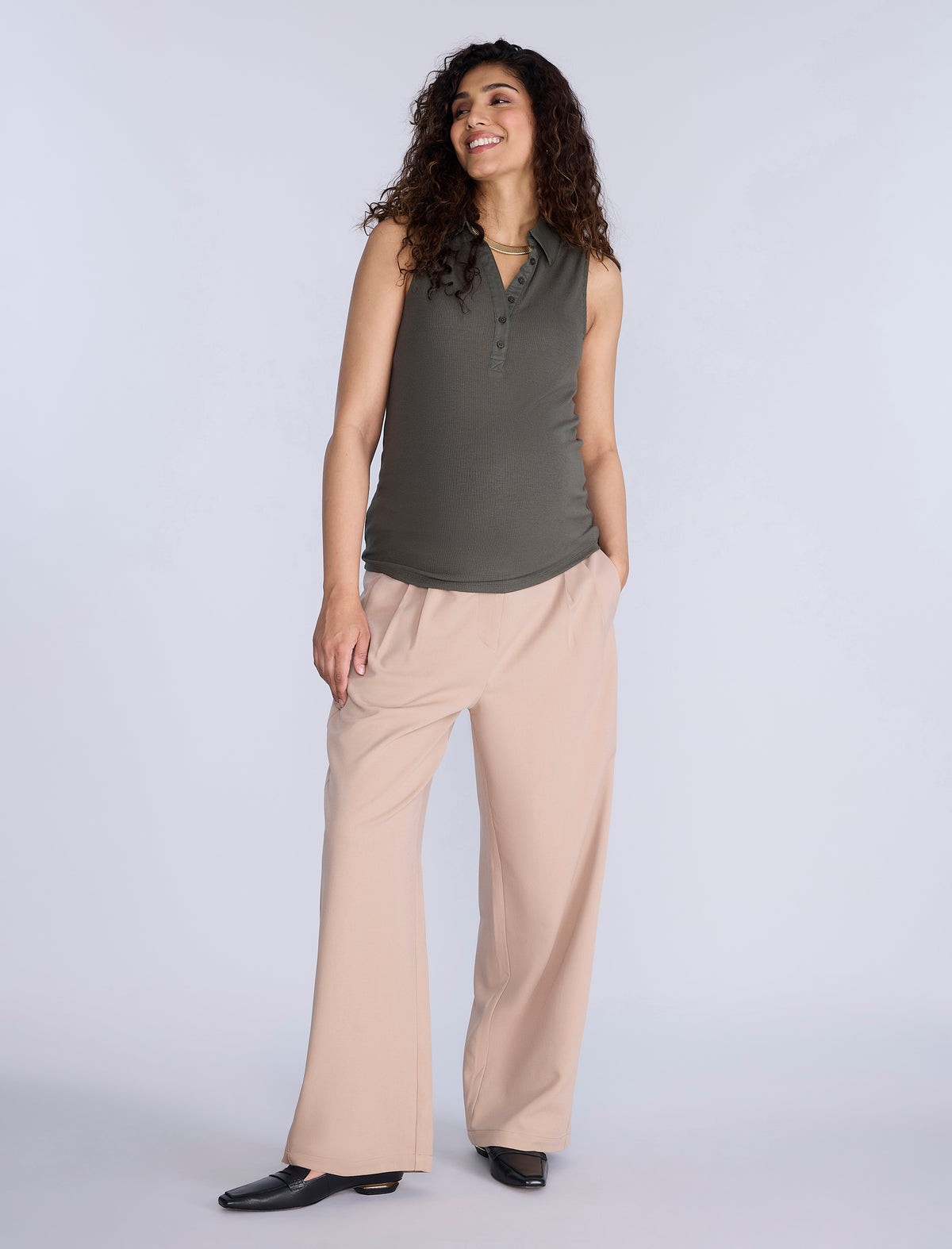 Deep Depths Sleeveless Ribbed Collared Top | Motherhood